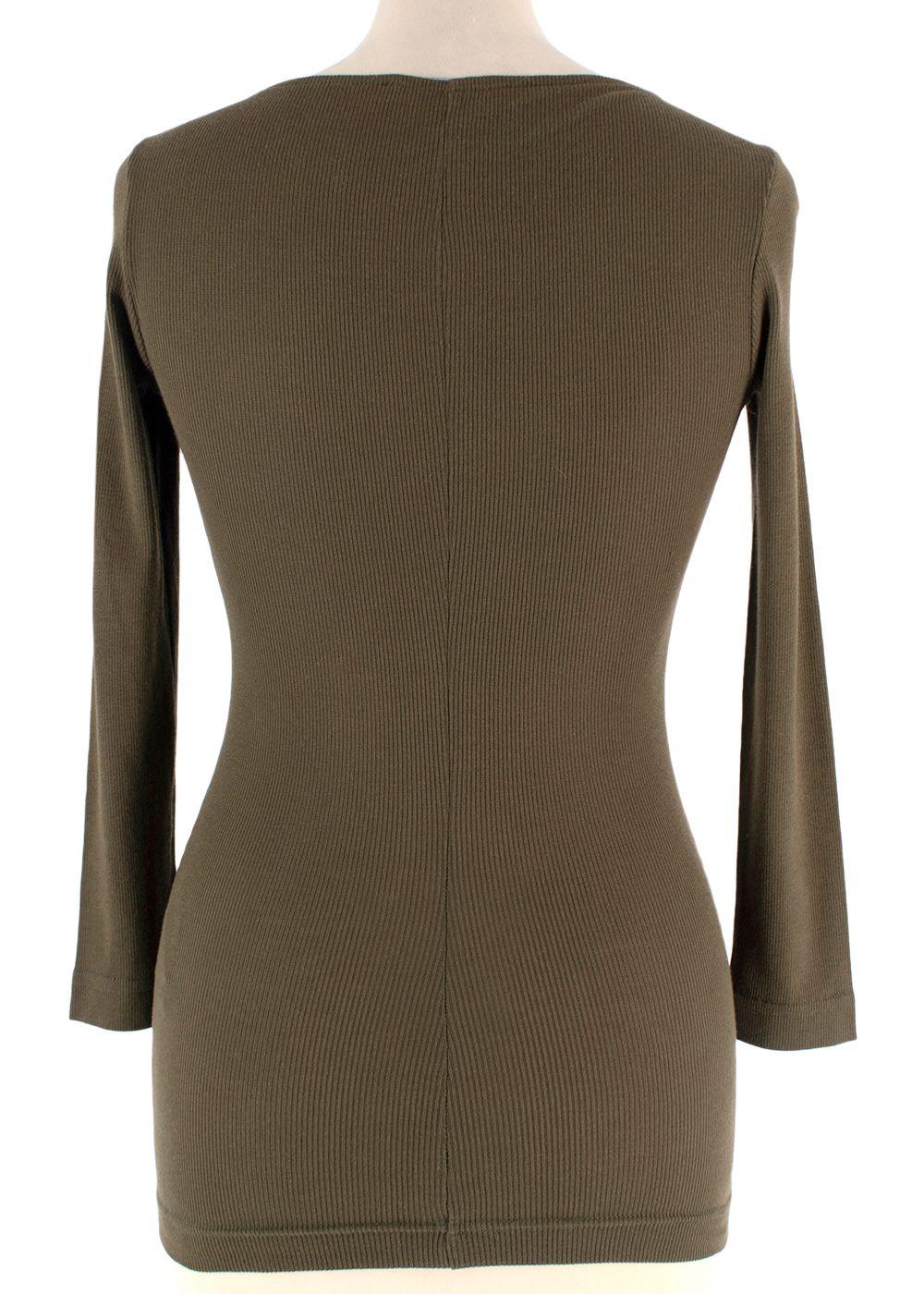 Dolce & Gabbana Khaki Ribbed Lace Up Detail Top