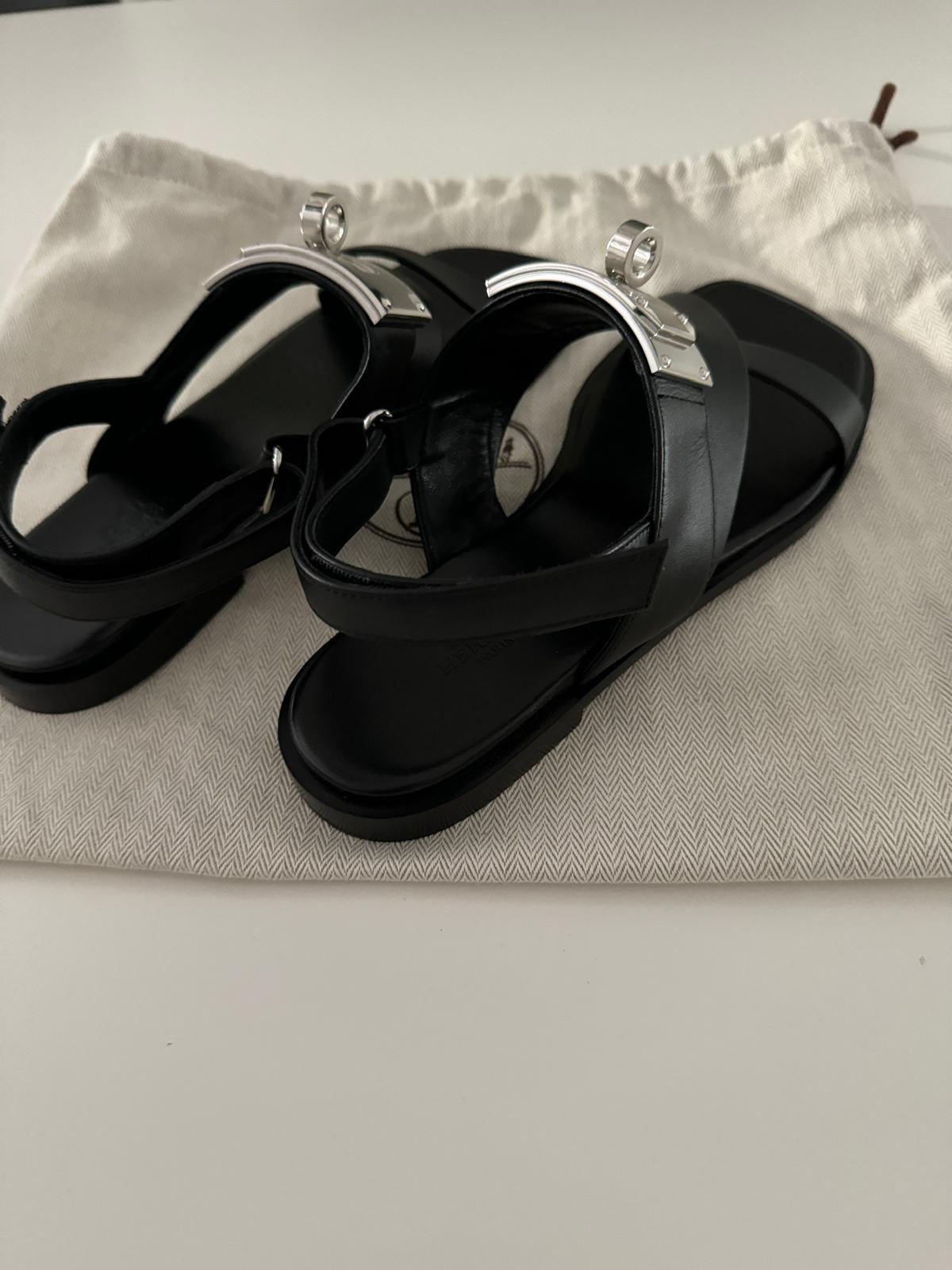 Hermes Oversized Kelly Buckle Black Sandals