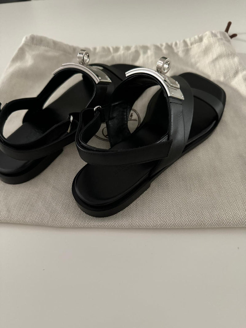 Hermes Oversized Kelly Buckle Black Sandals