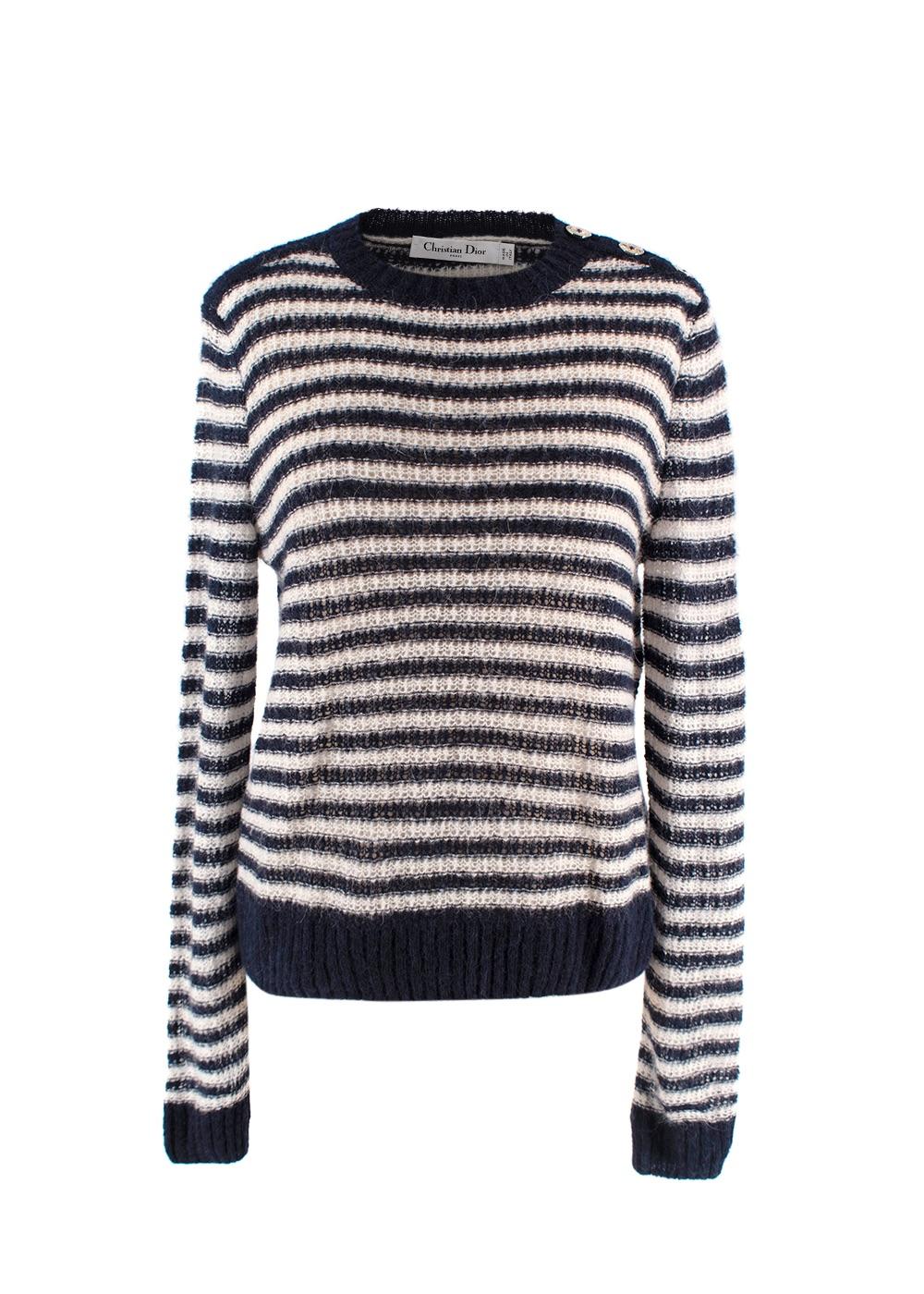 Dior Black Striped Alpaca Blend Jumper with Gold Button Detail