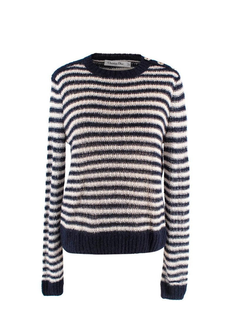 Dior Black Striped Alpaca Blend Jumper with Gold Button Detail