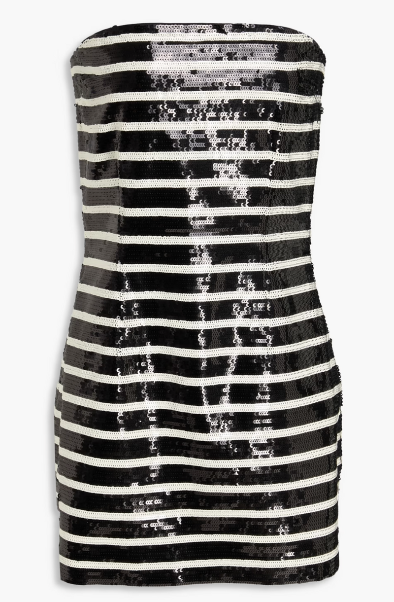 Veronica Beard Cala Strapless Striped Sequined Mini Dress