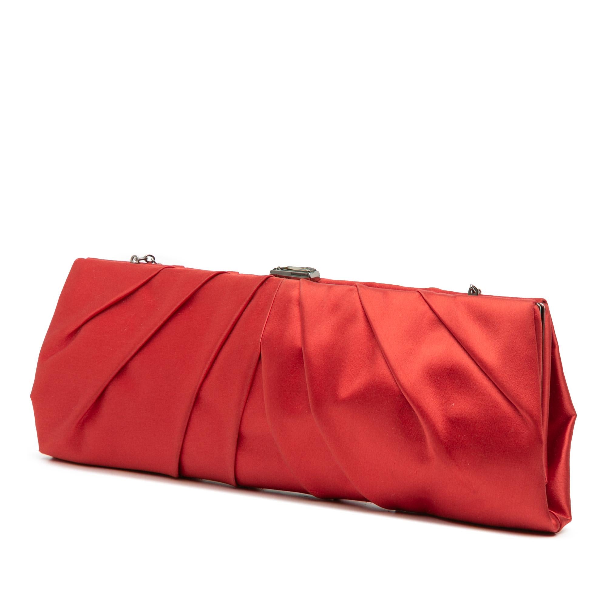 Valentino Red Satin Pleated Chain Evening Clutch