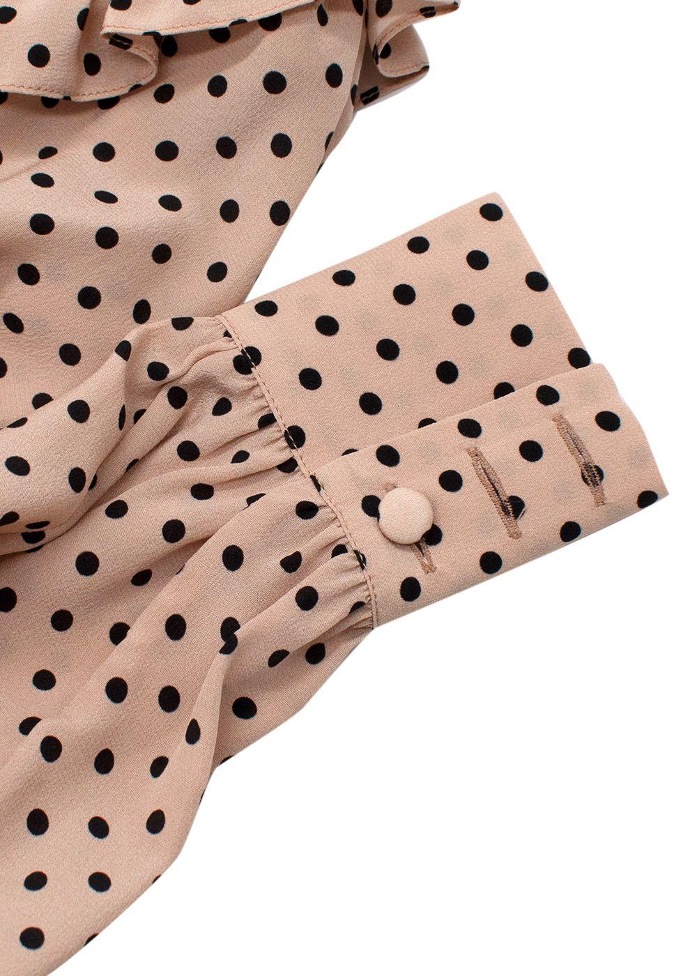 Alessandra Rich Beige Silk Polka Dot Dress with Lace Up Design