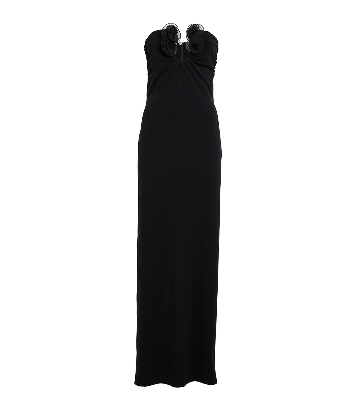 Strapless Floral Appliqué Maxi Dress