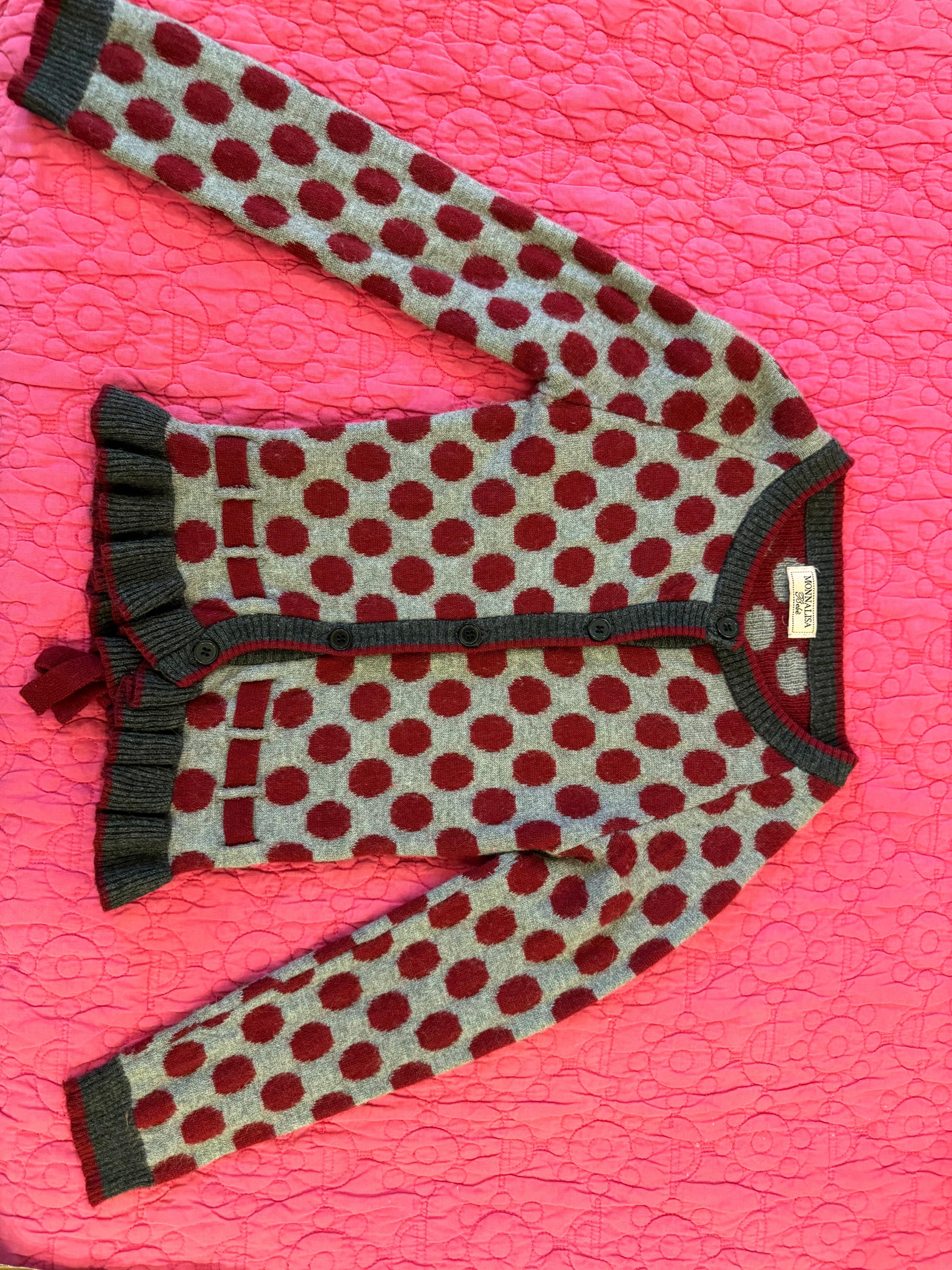 Monnalisa Kid's Grey Polka Dot Wool Cardigan