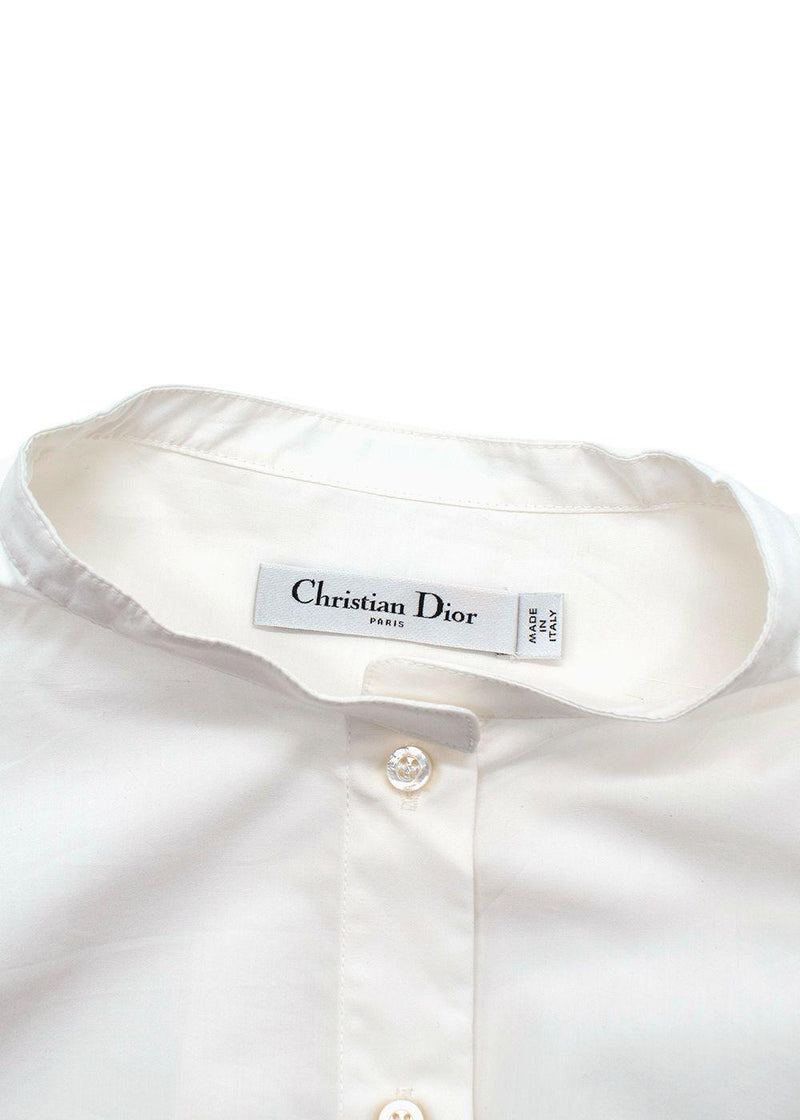 Dior White Floral Embroidered Collarless Shirt