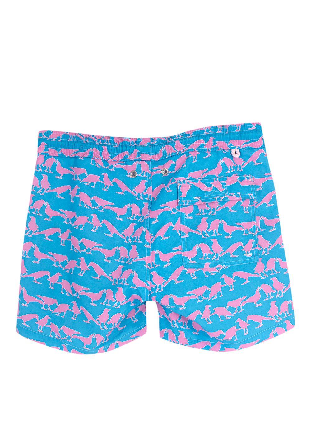 Pink House Mustique Blue and Pink Bird-print Shorts