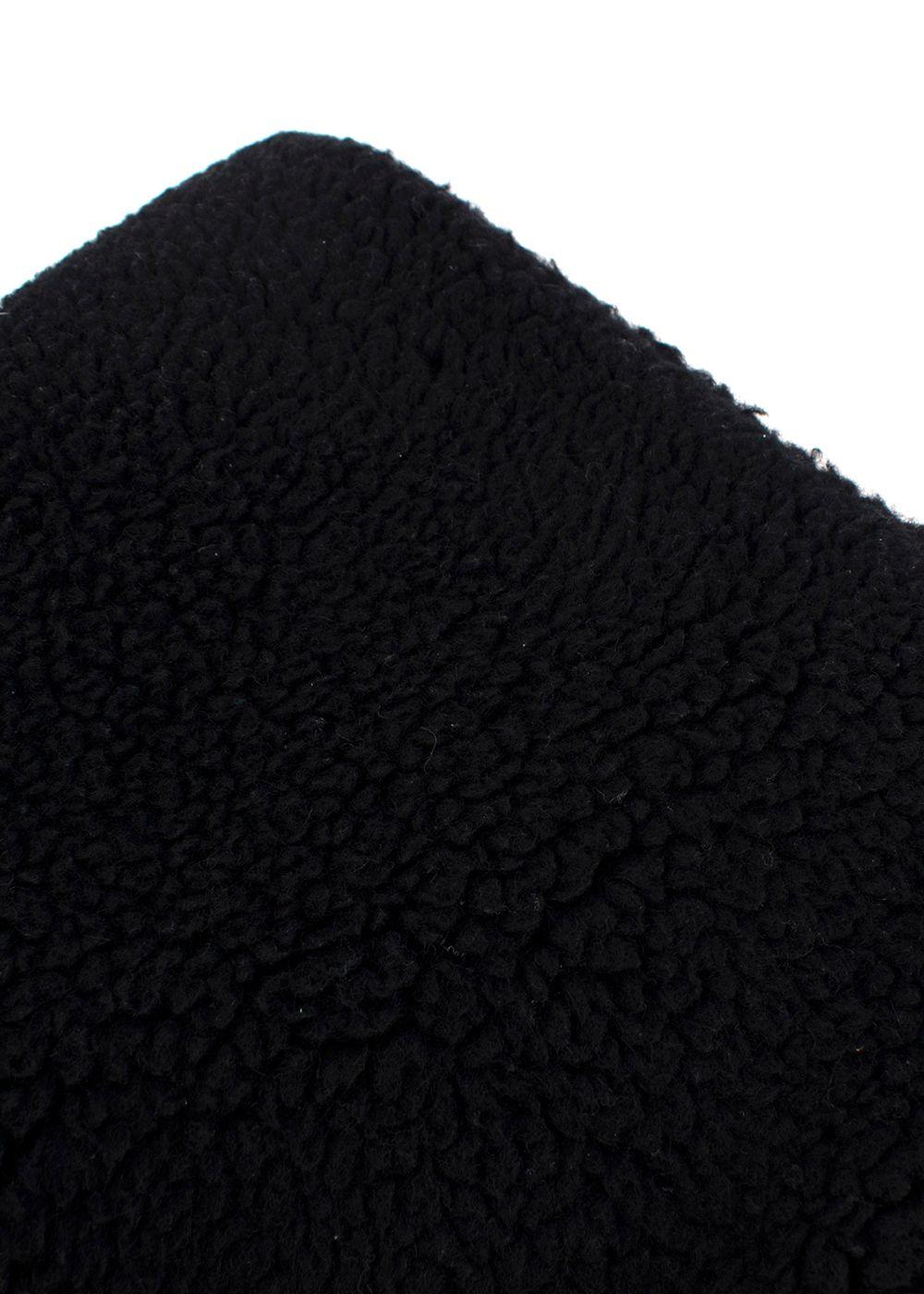 MaxMara Black Fleeced Scarf with Leather Strap