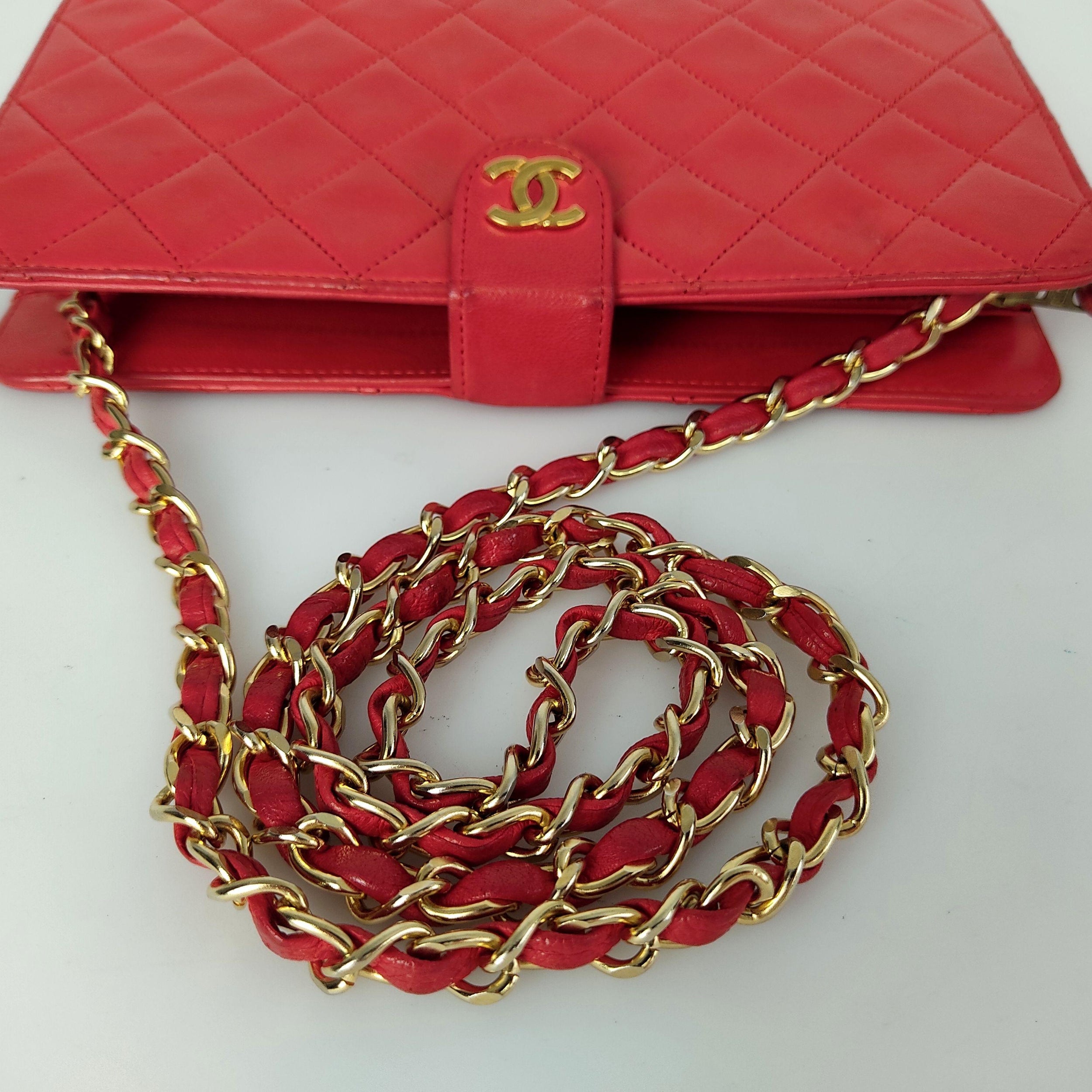 Vintage red leather quilted bag