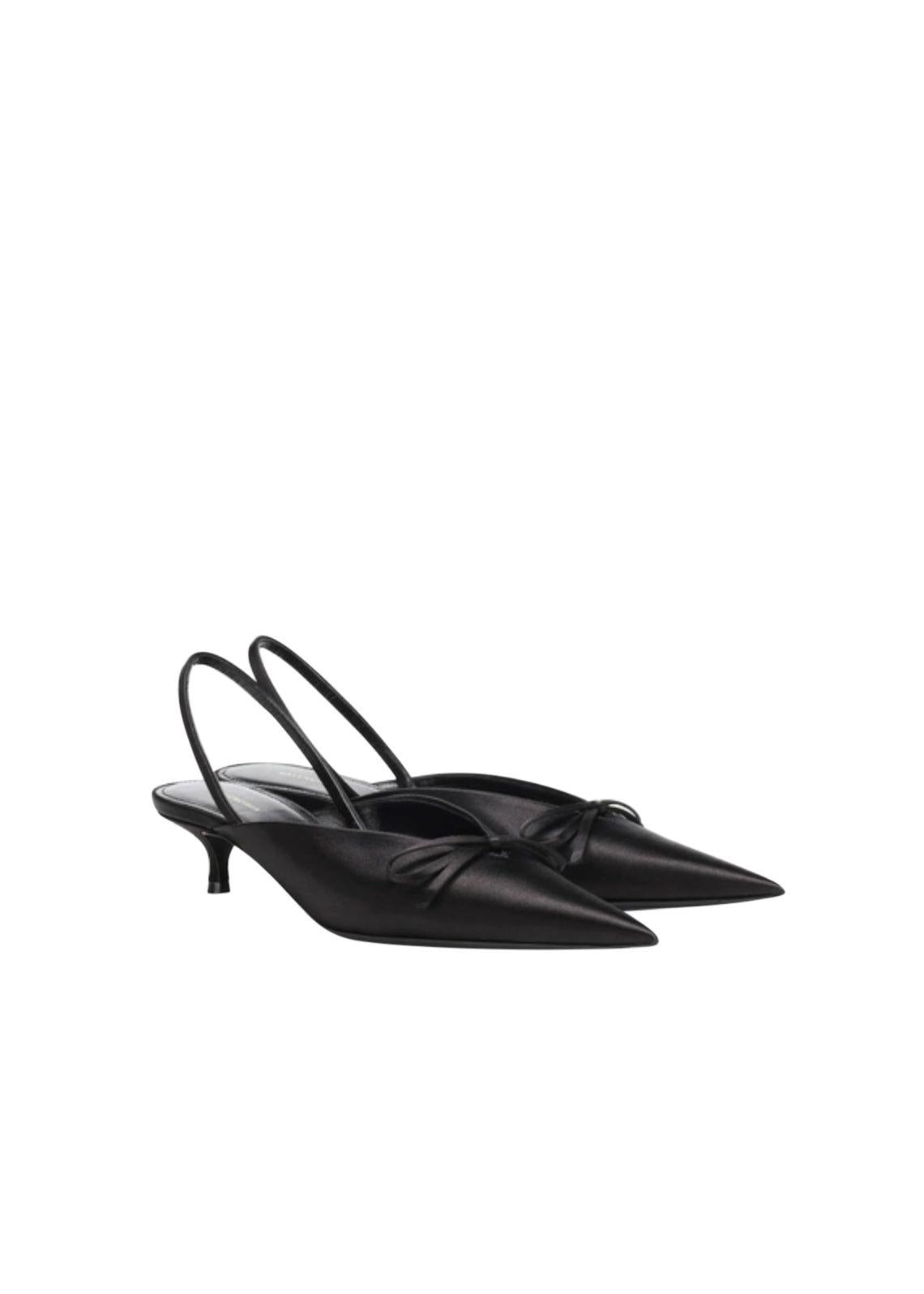 Black Satin 40mm Knife Slingback Mules