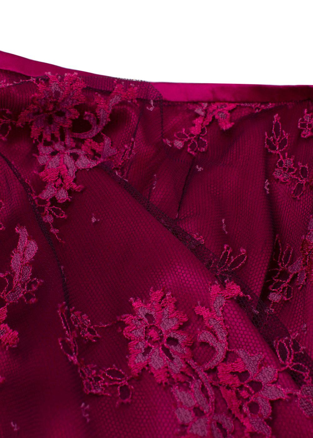 Escada Cherry Lace Mink Fur Trimmed Silk Lace Top and Skirt