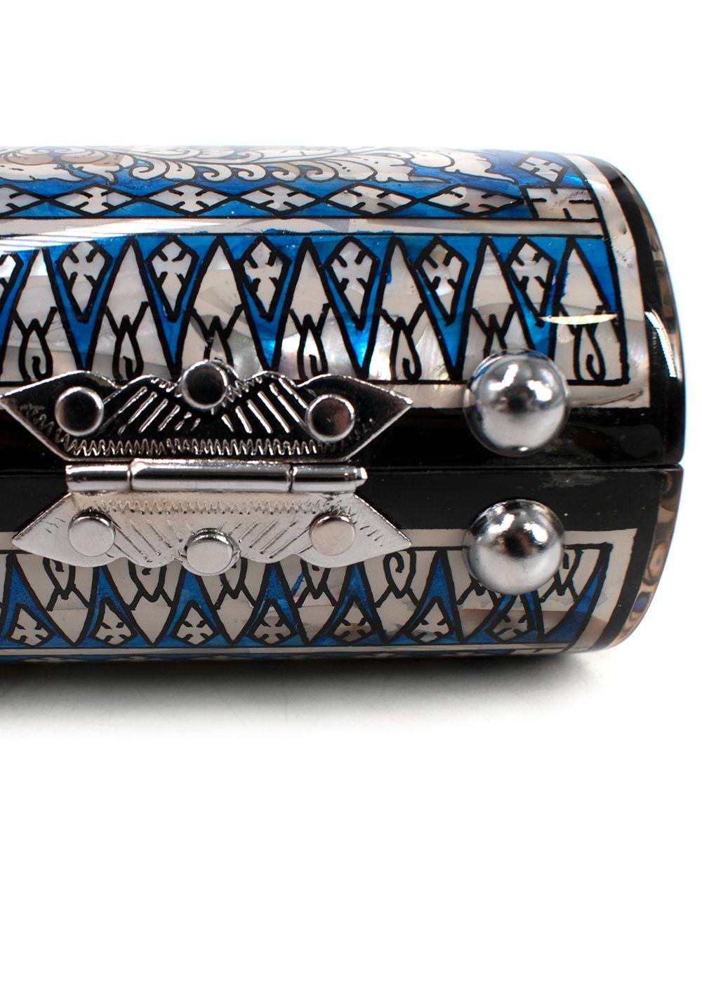 Bespoke Blue Patterned Mother of Pearl Clutch Bag