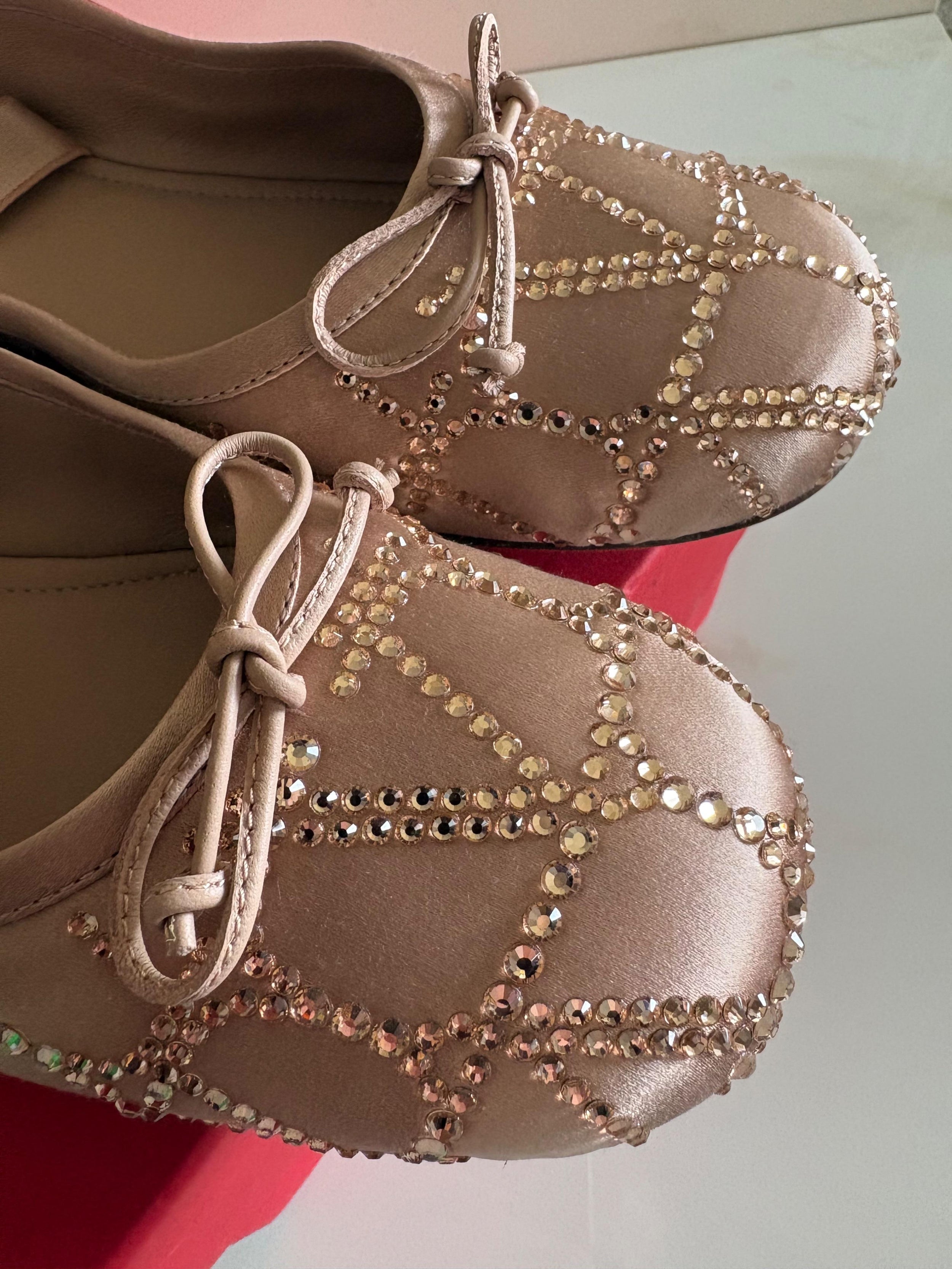 Valentino Embellished Satin Ballet Flats