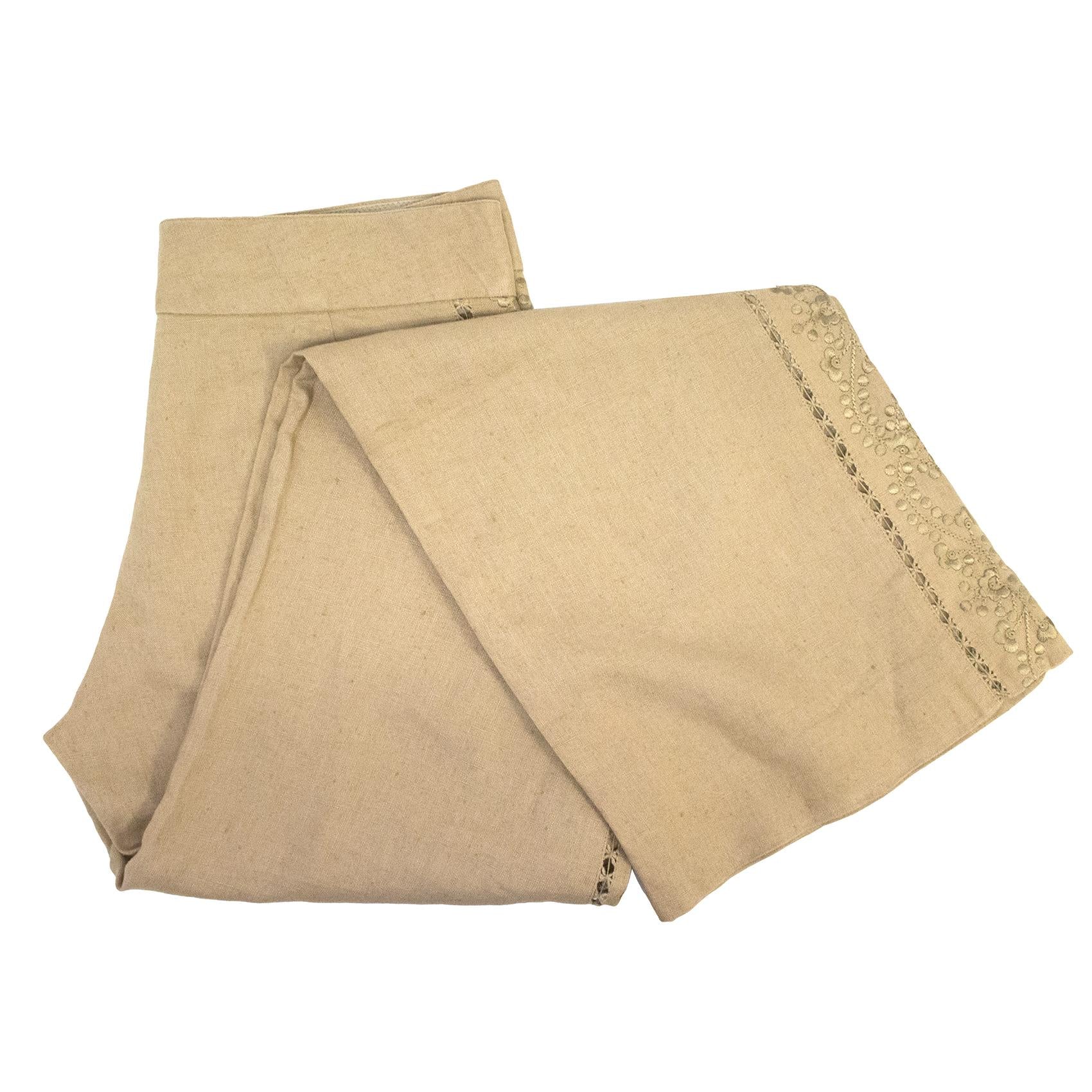 Rebecca Taylor Camel Linen Trousers with Floral Sides