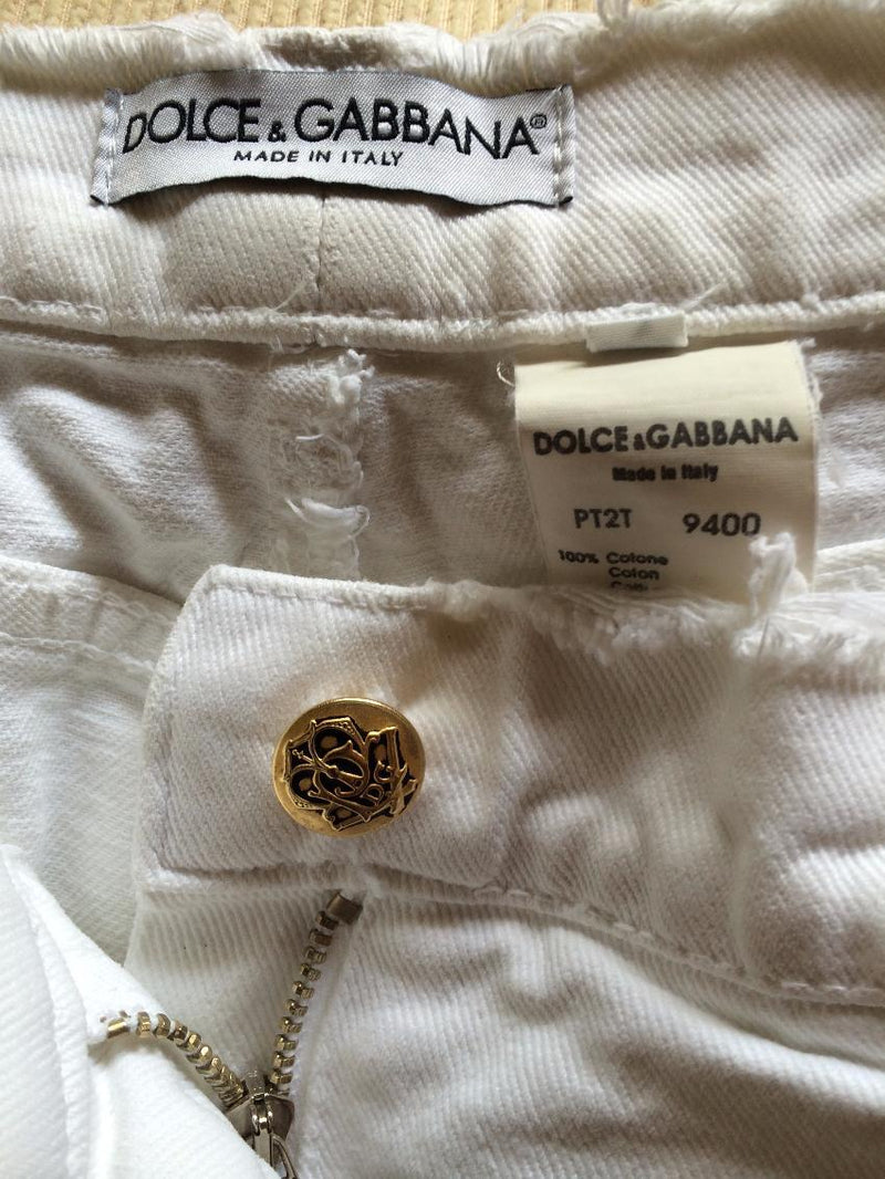 Dolce and Gabbana White Denim Destroyed Jeans