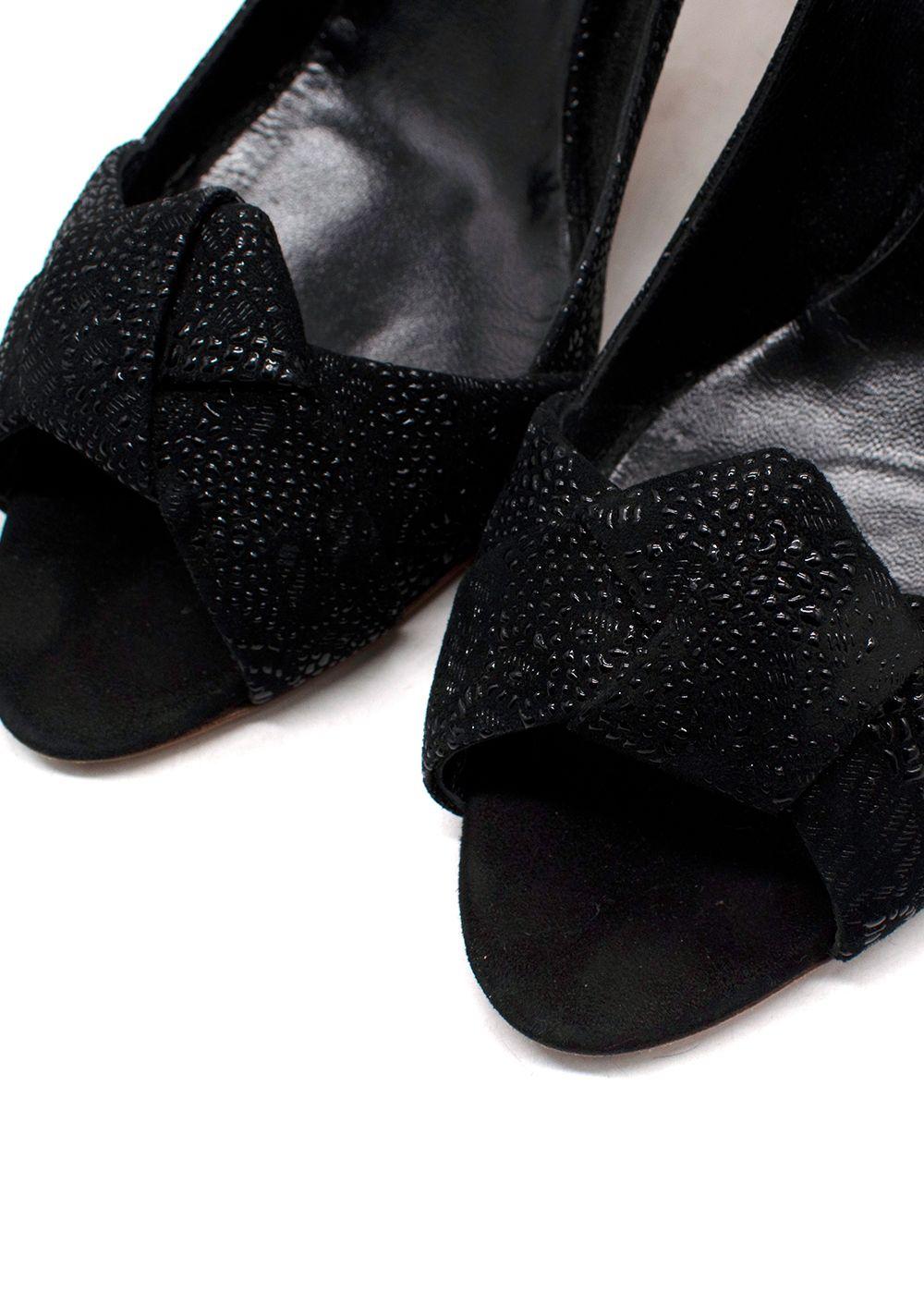 Rupert Sanderson Black Peep Toe Mid Heel Pumps
