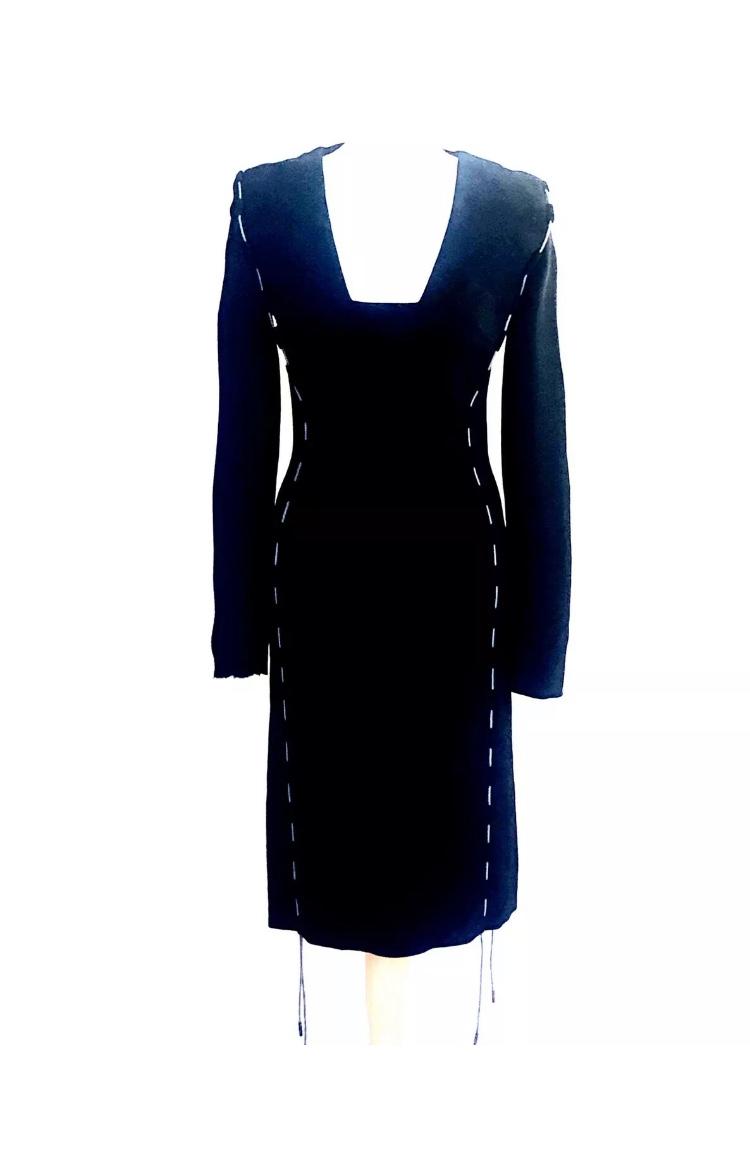 Antonio Berardi cord detail black knee-length pencil dress