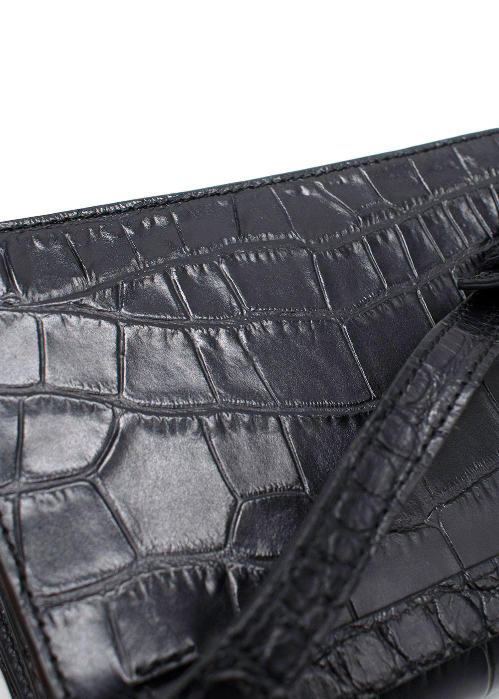 Chylak “Glossy Black Crocodile” Print Crossbody Bag