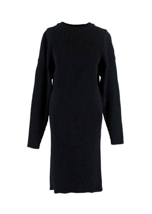 Open Back Black Ribbed Merino Wool Jumper Dress