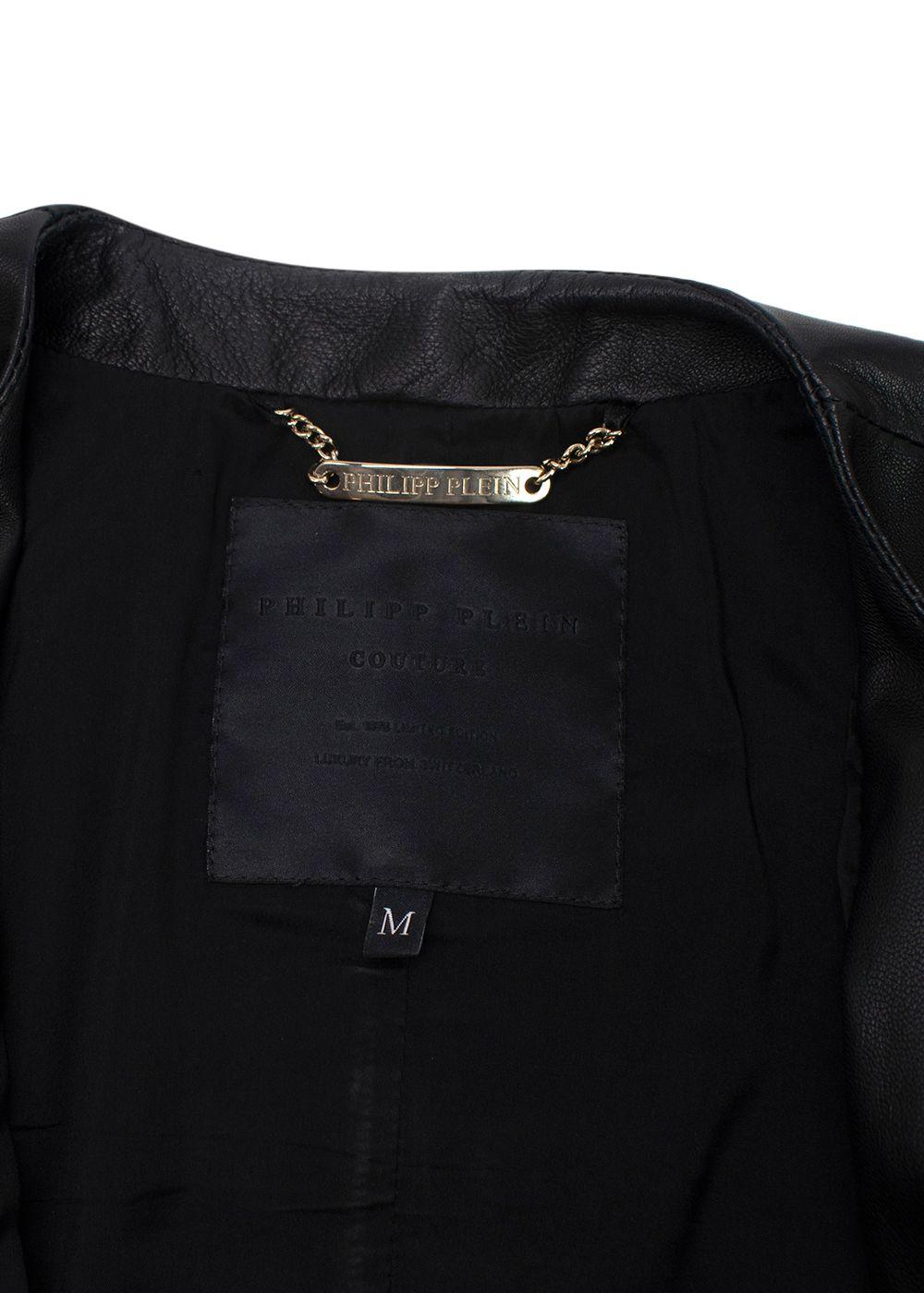 Philipp Plein Fitted Peplum Leather Jacket with Skull Appliqué