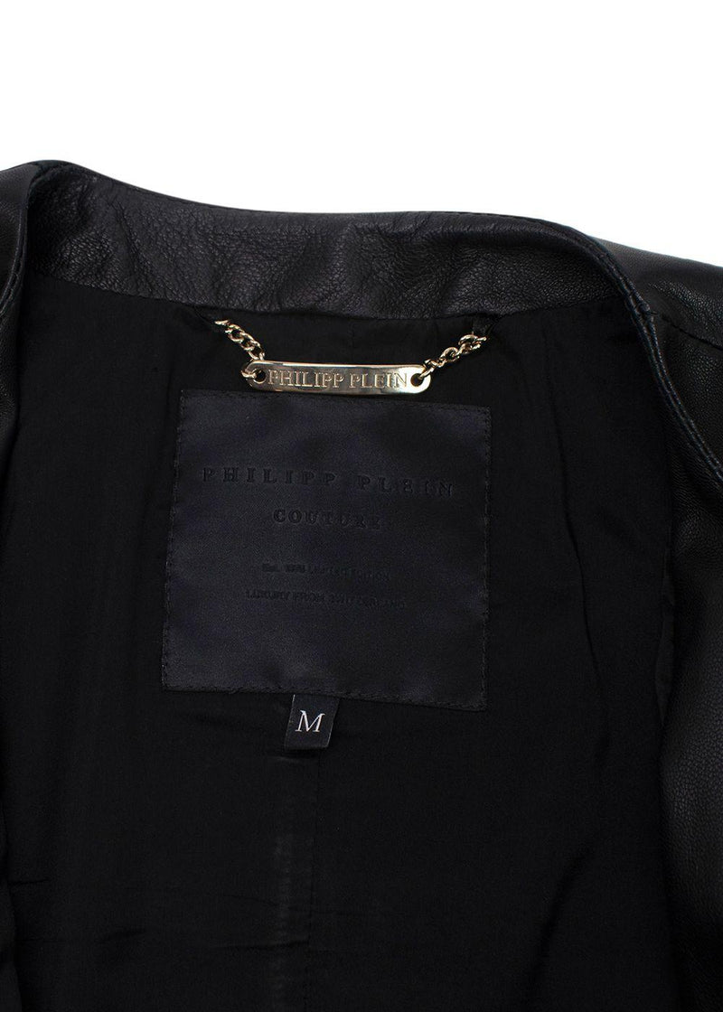 Philipp Plein Fitted Peplum Leather Jacket with Skull Appliqué