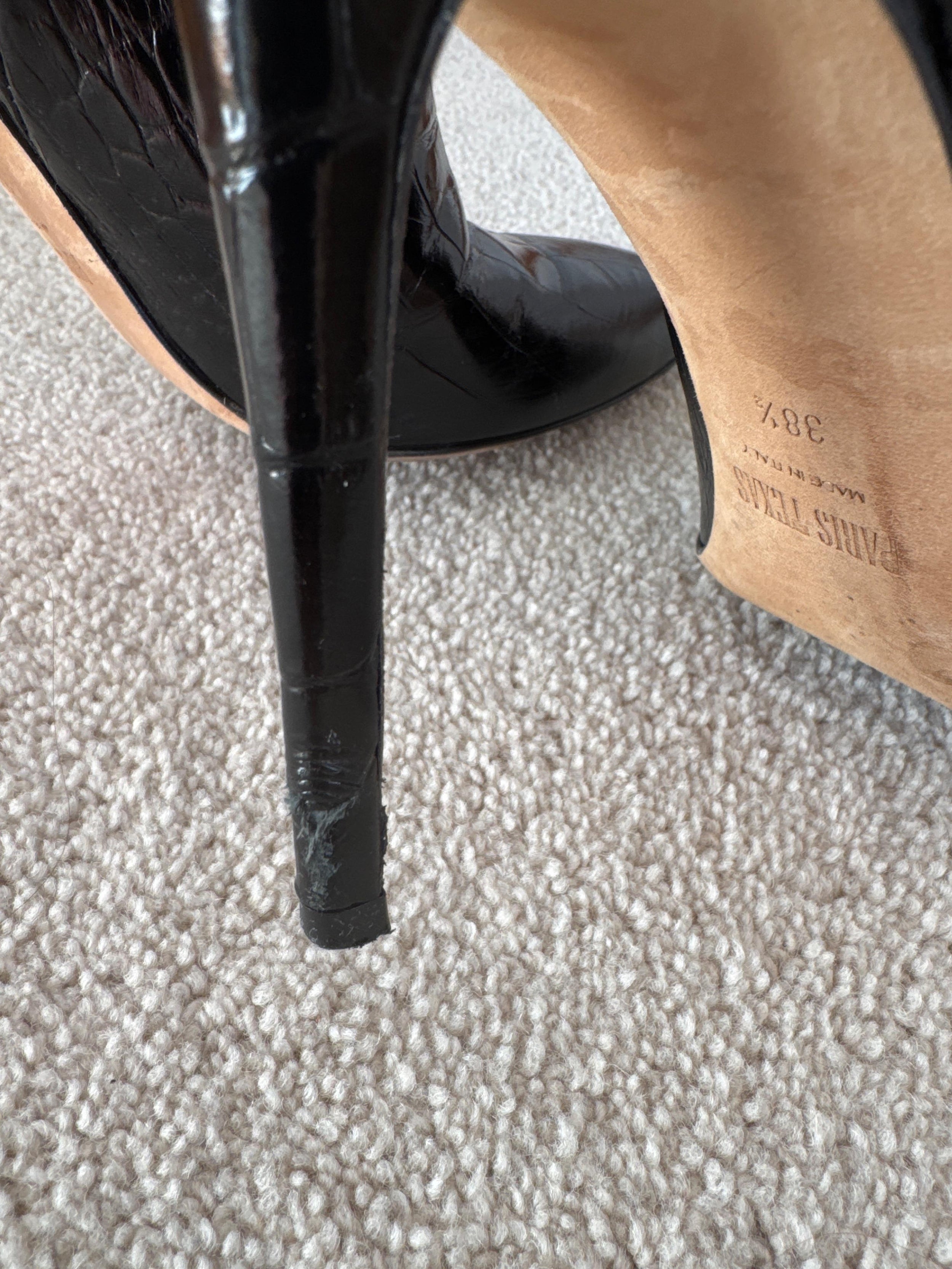 Croc Effect Glossy Black Leather Boots
