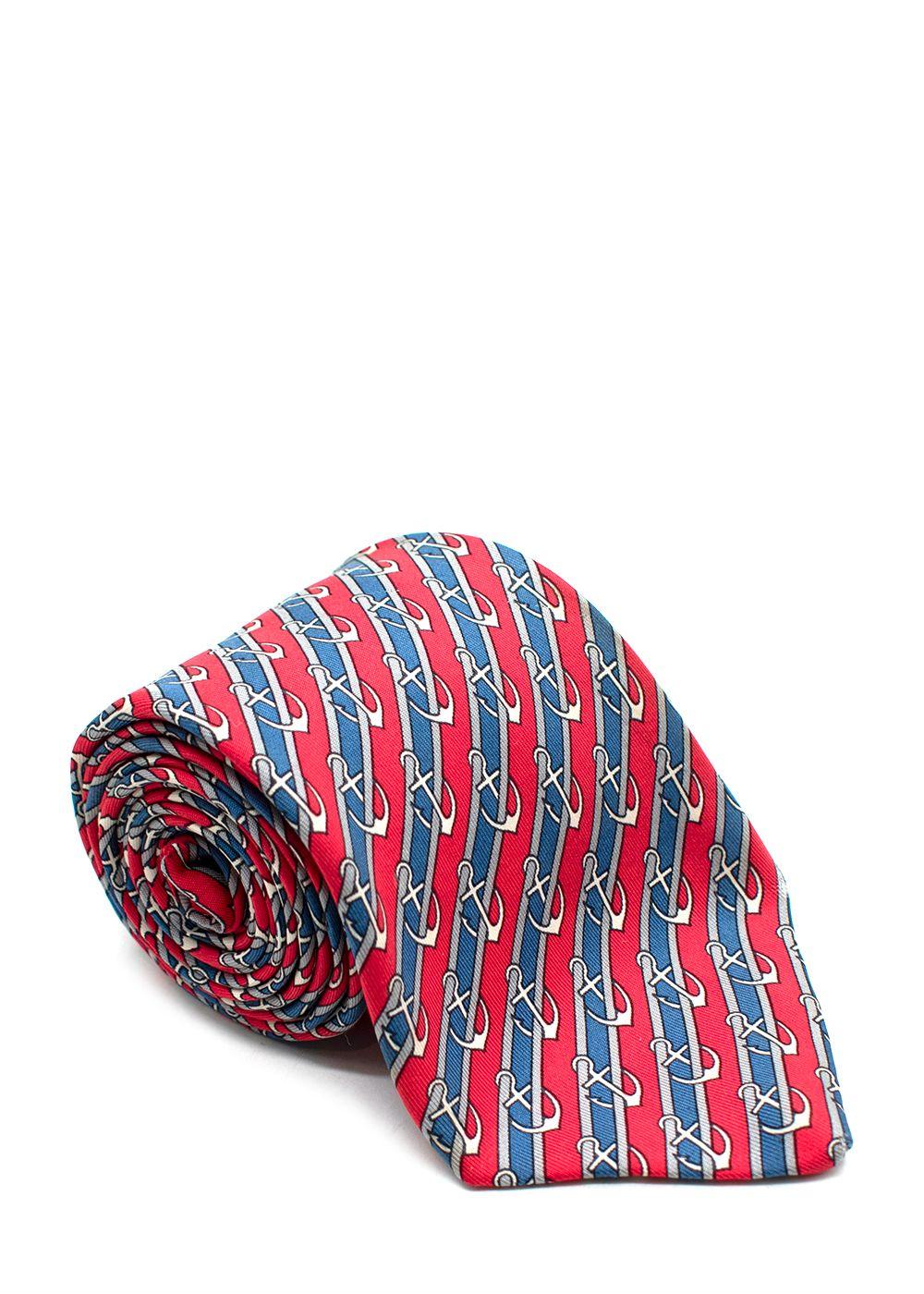 Hermès Blue and Red Silk Anchor Tie