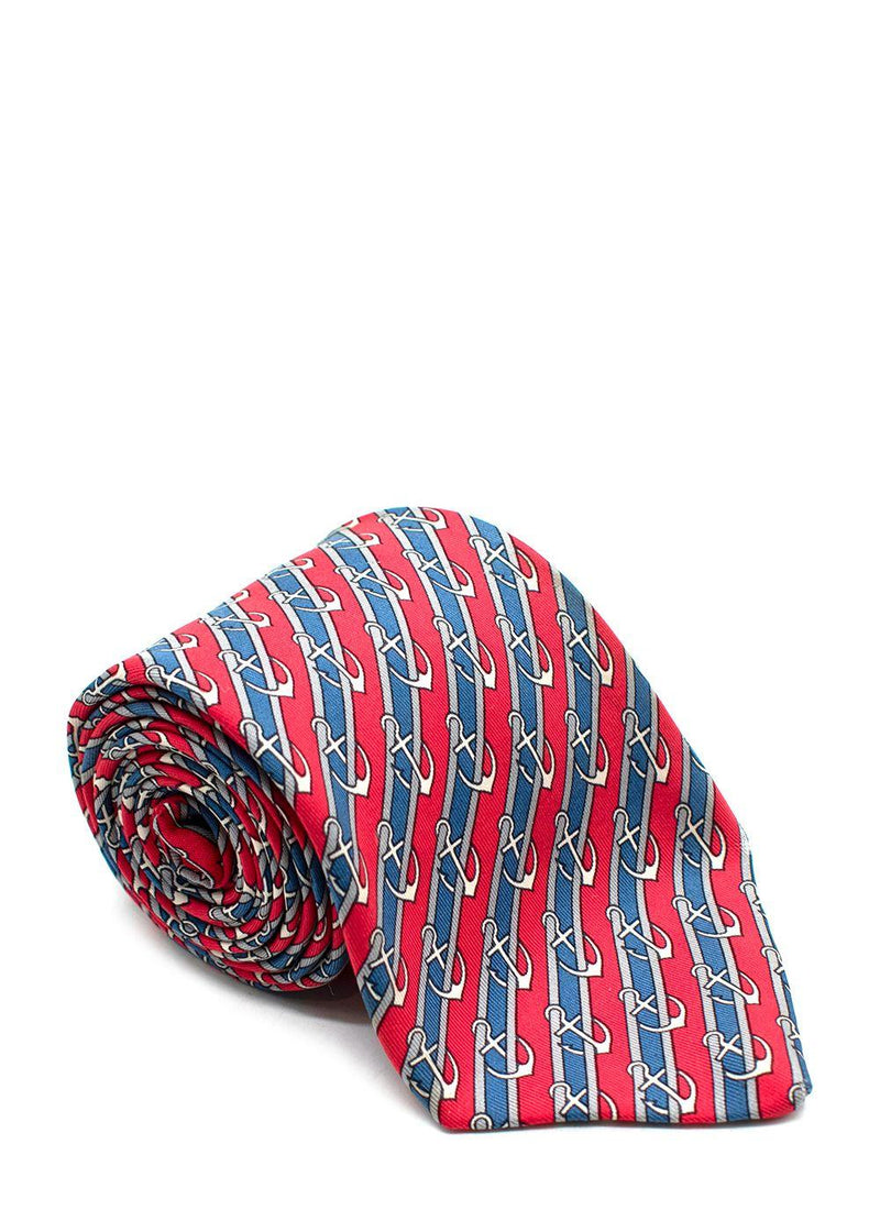 Hermès Blue and Red Silk Anchor Tie