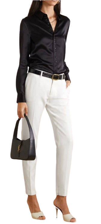 Saint Laurent Cream Satin Trimmed Tapered Trousers