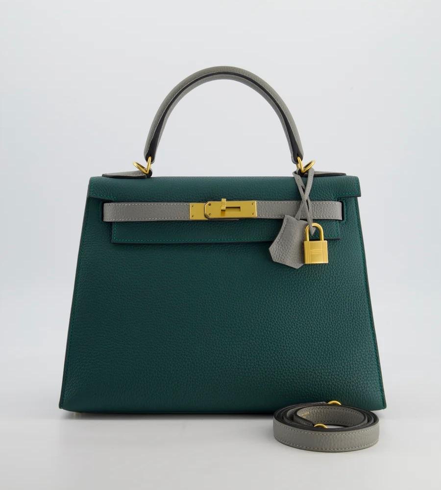 Hermes Malachite And Gris Mouette Togo Leather Kelly 28