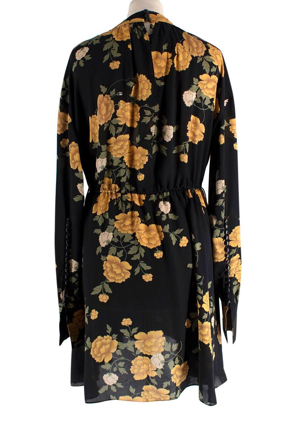 Magda Butrym Black Yellow Florals Silk Mini Dress