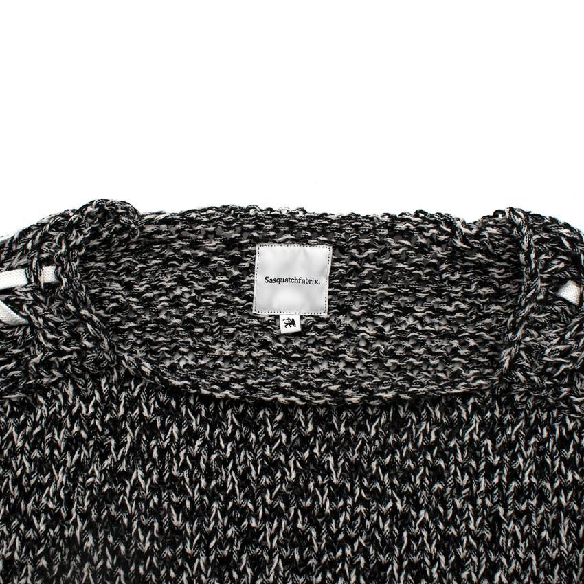 Sasquatchfabrix Shoe-Laced Stitched Two Tone Wool Sweater