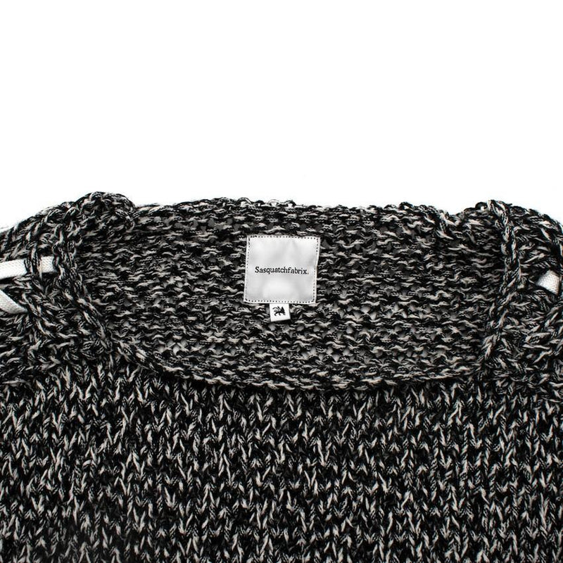 Sasquatchfabrix Shoe-Laced Stitched Two Tone Wool Sweater