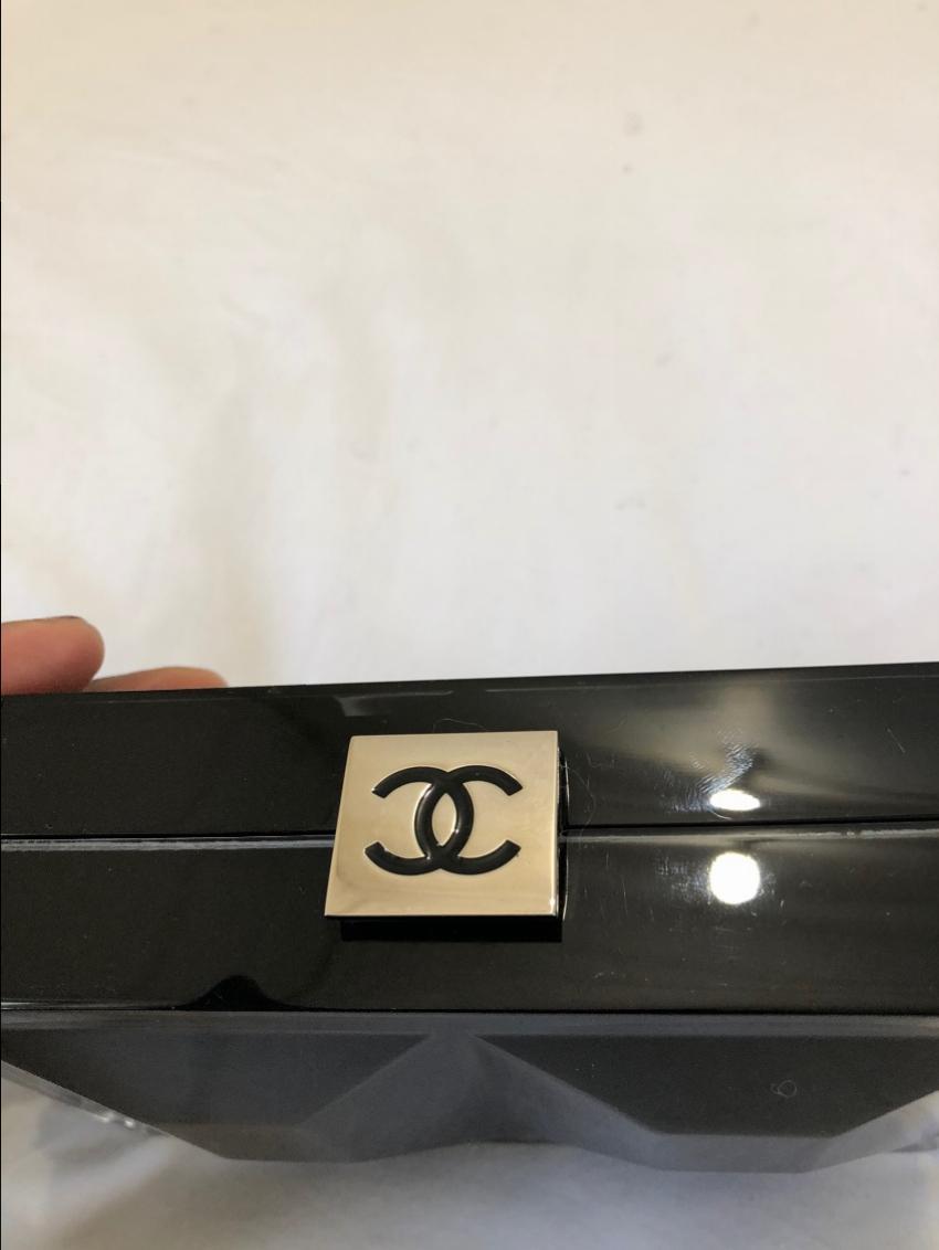 Chanel Black Limited Edition Perspex Logo Chain Clutch