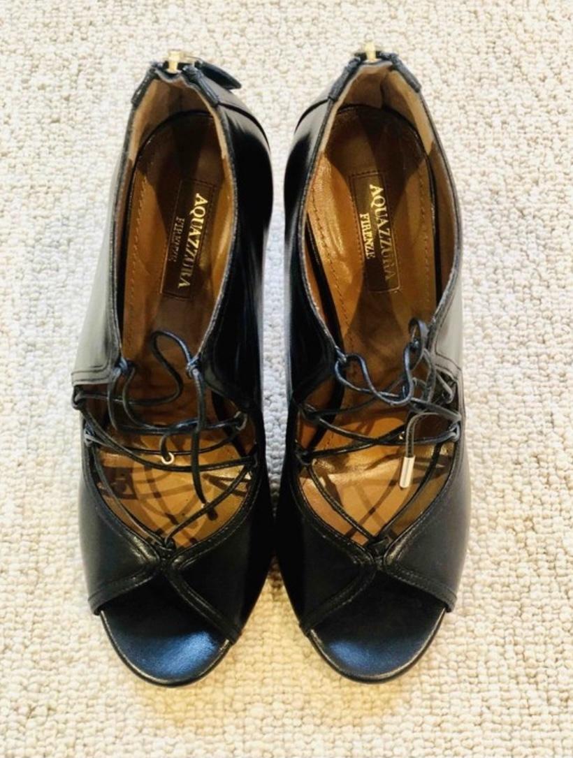 Aquzzura Black Lace-Up Gia Sandals