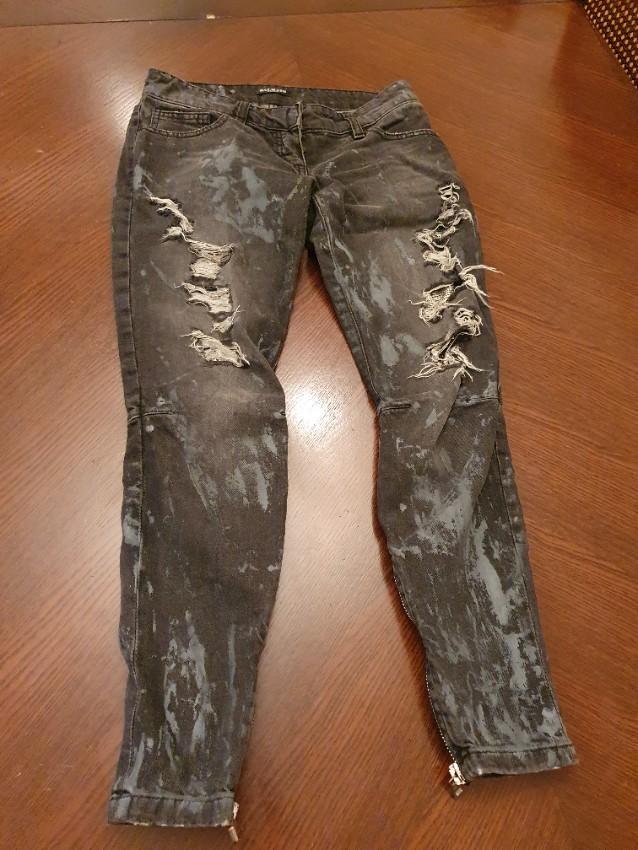 Balmain Grey Low Rise Distressed Jeans