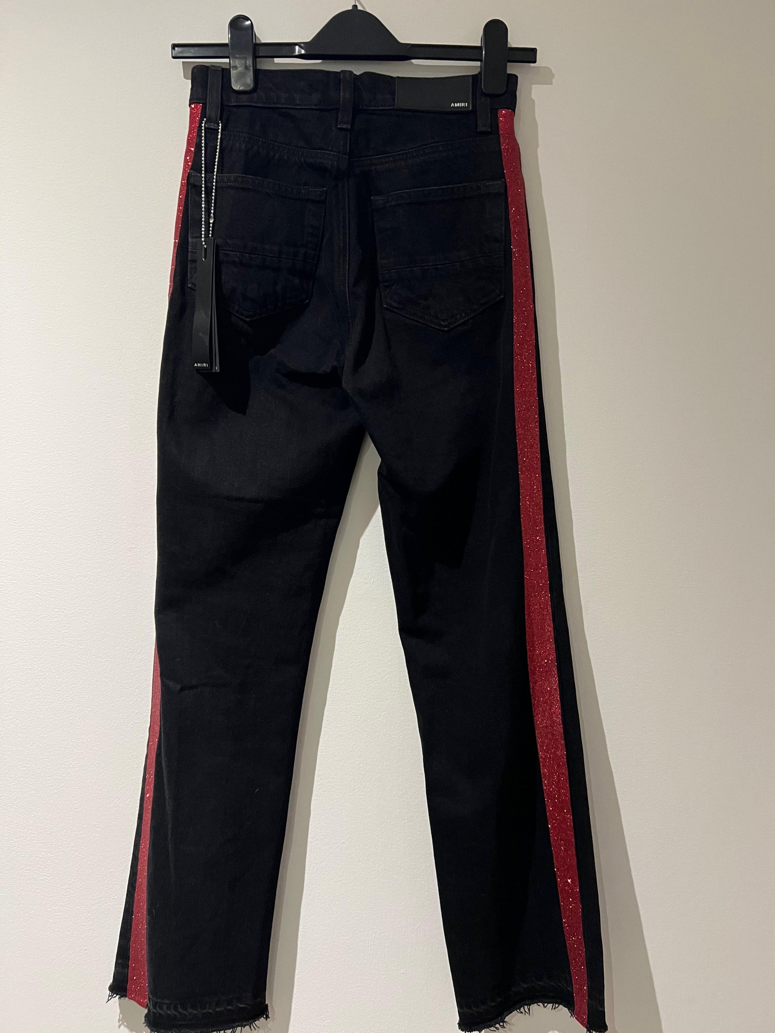 Black Denim High Rise Side Stripe Jeans