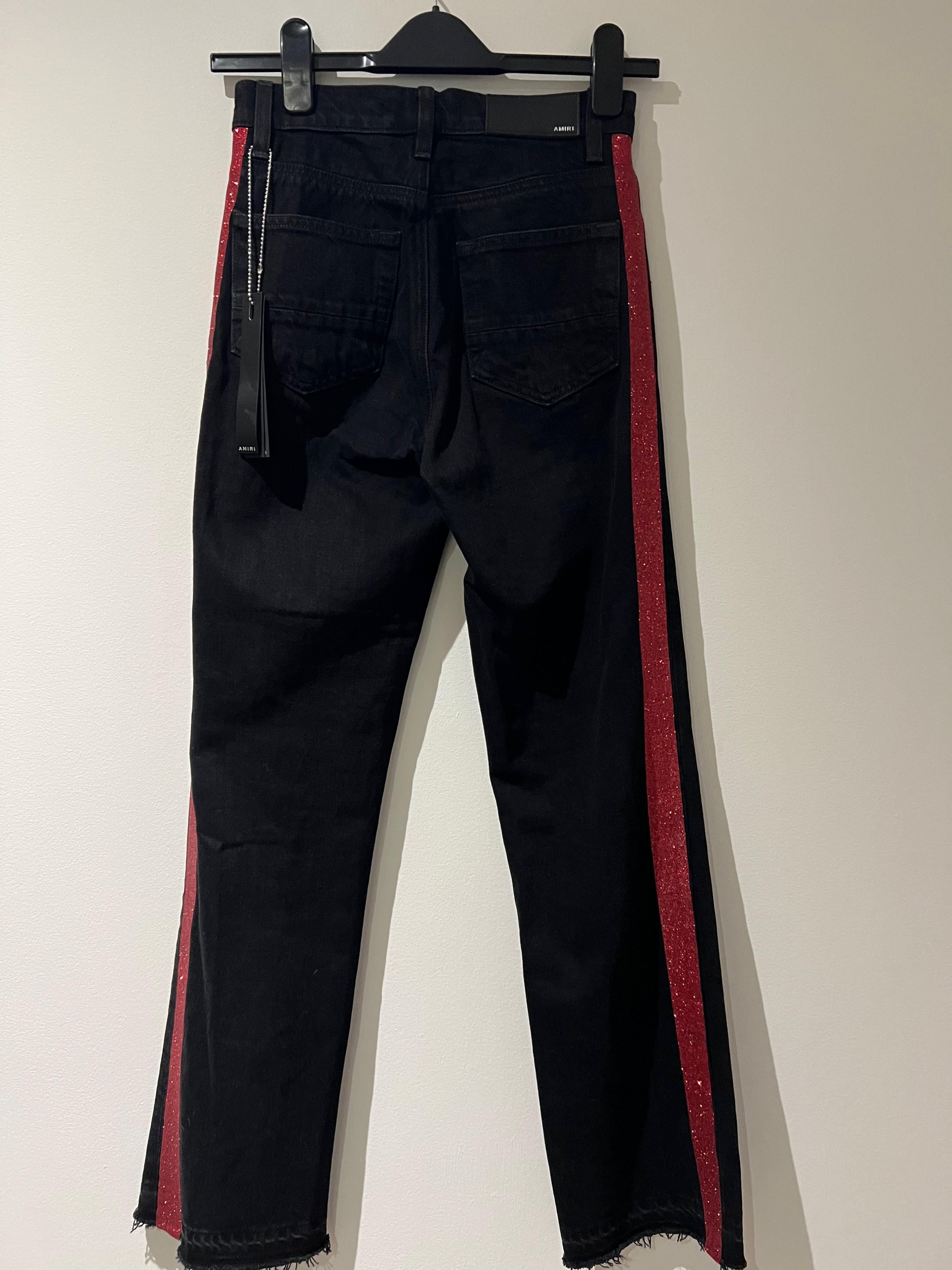 Black Denim High Rise Side Stripe Jeans