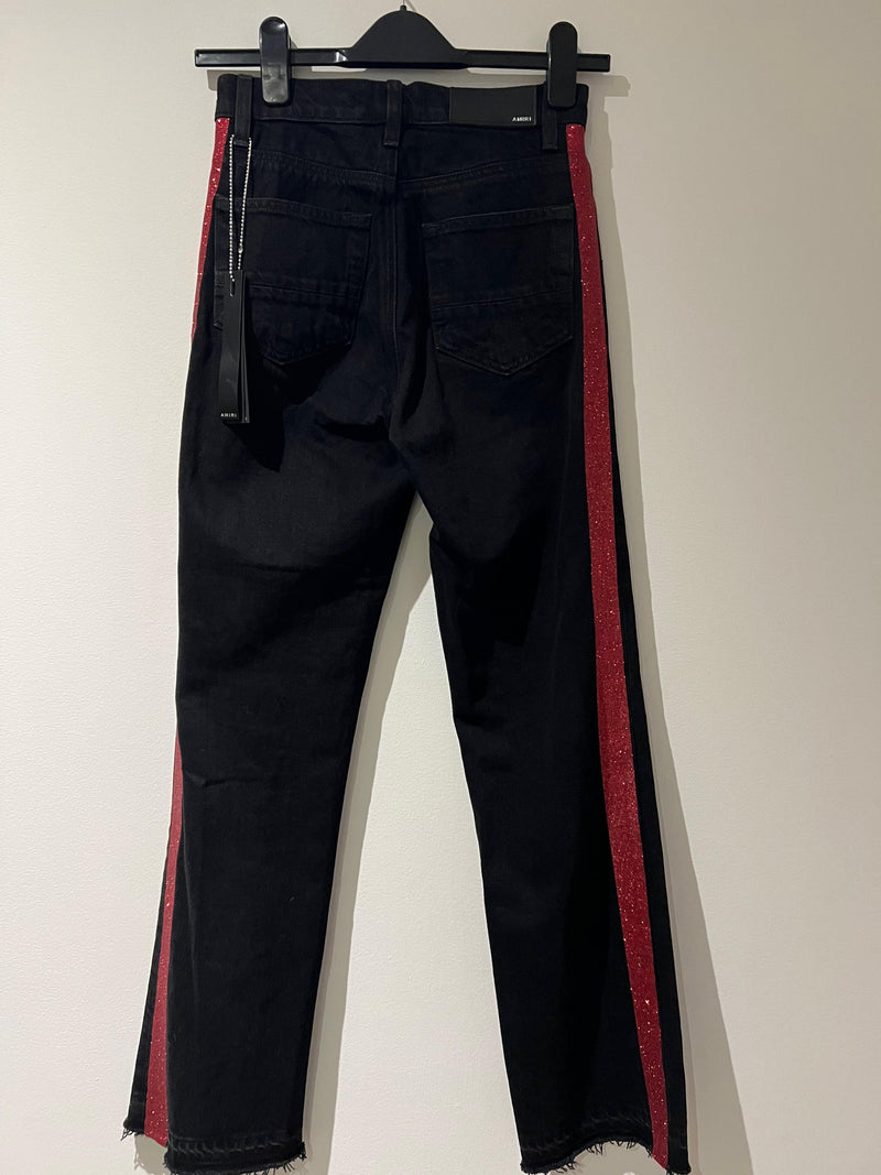 Black Denim High Rise Side Stripe Jeans