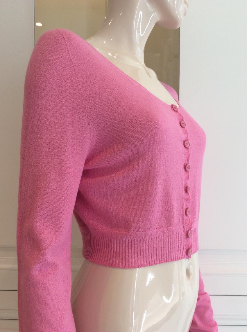 Blumarine Rose Pink Soft Stretch Cropped Cardigan
