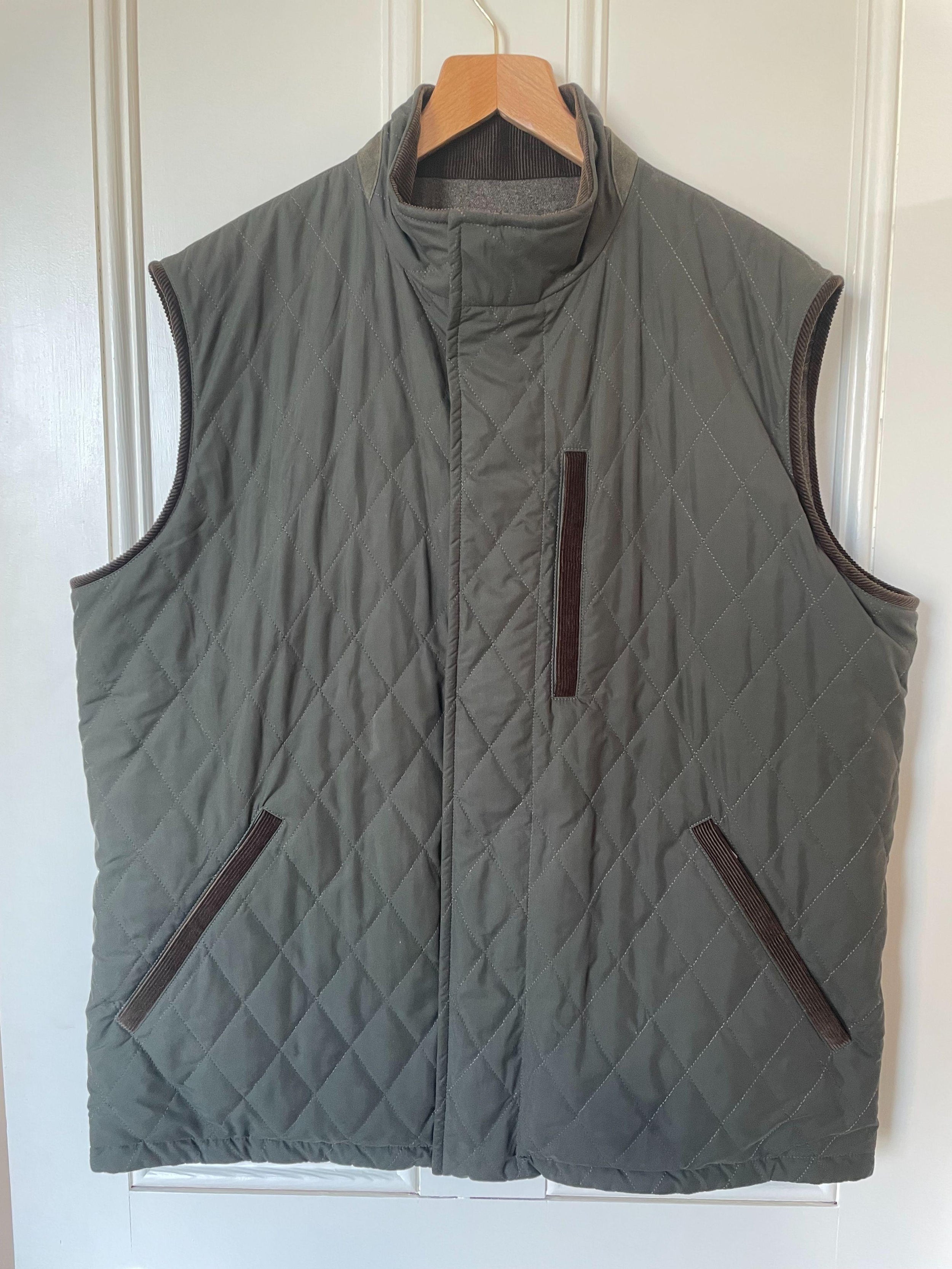 Green quilted polyester & cashmere reversible gilet