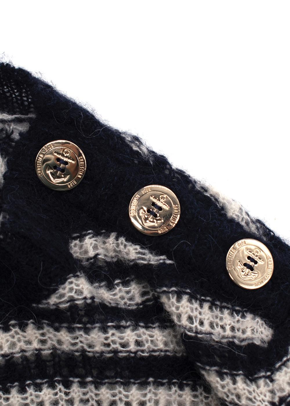 Dior Black Striped Alpaca Blend Jumper with Gold Button Detail