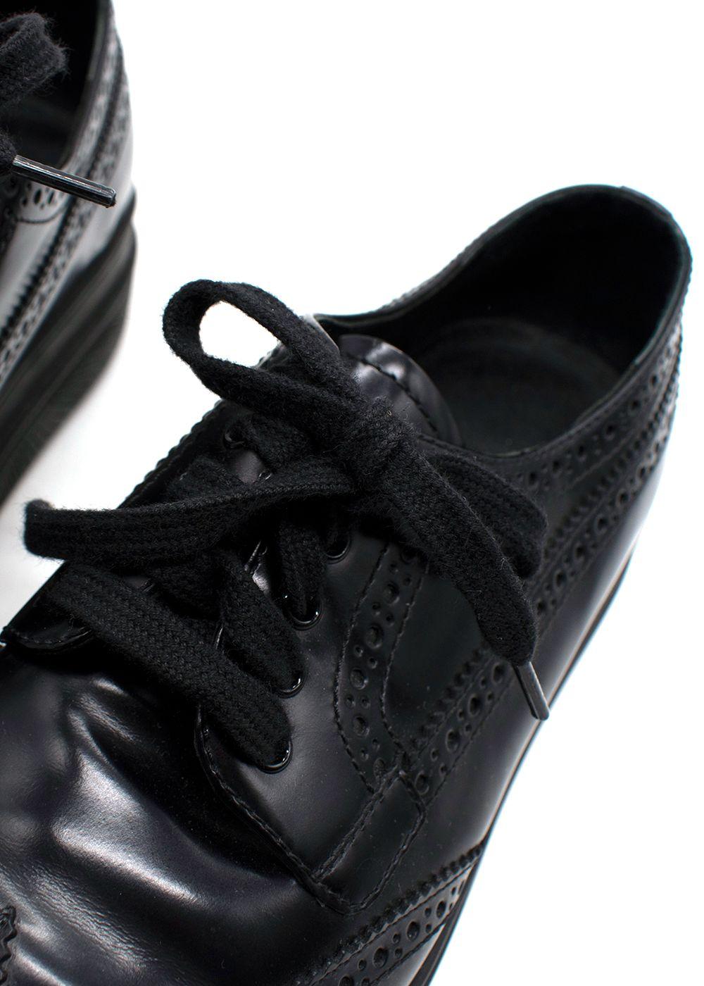Prada Black Brushed Leather Derby Brogues