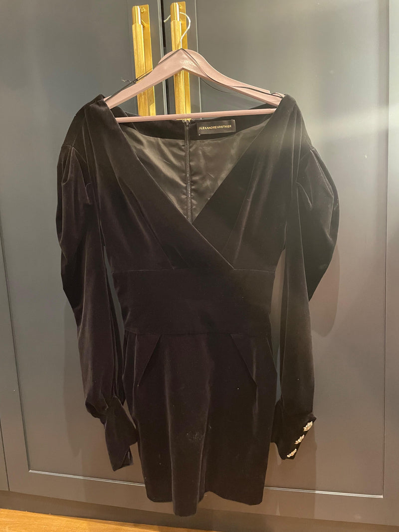 Velvet Off Shoulder Embellished Sleeve Mini Dress