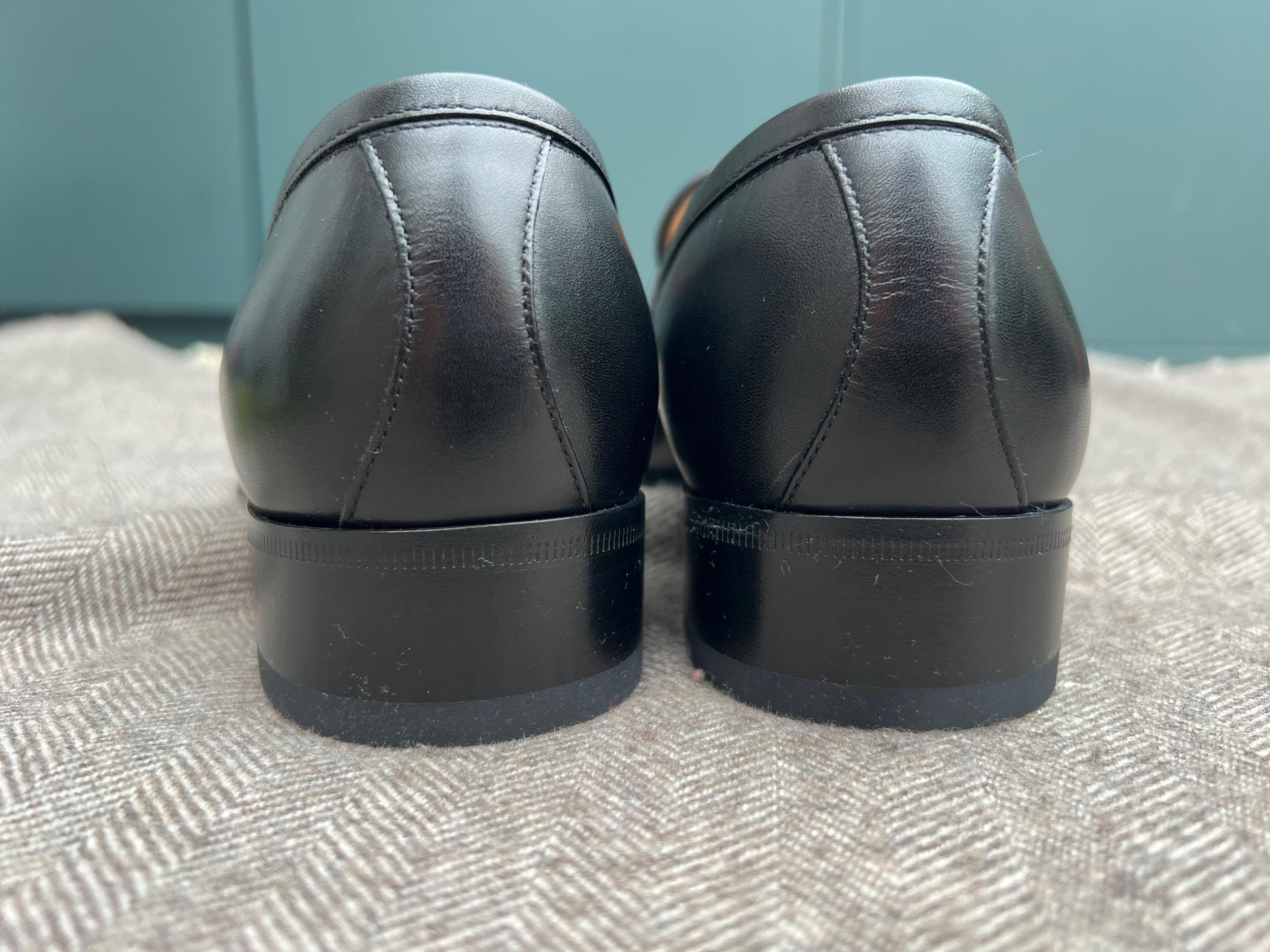 Gucci Black Leather Web Interlocking Loafers