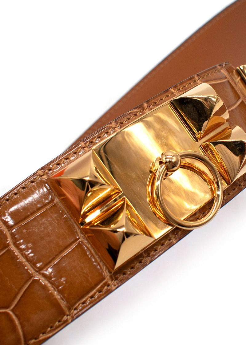 Hermès Medor “Collier de Chien” Belt in Crocodile Leather  Full length 97cms