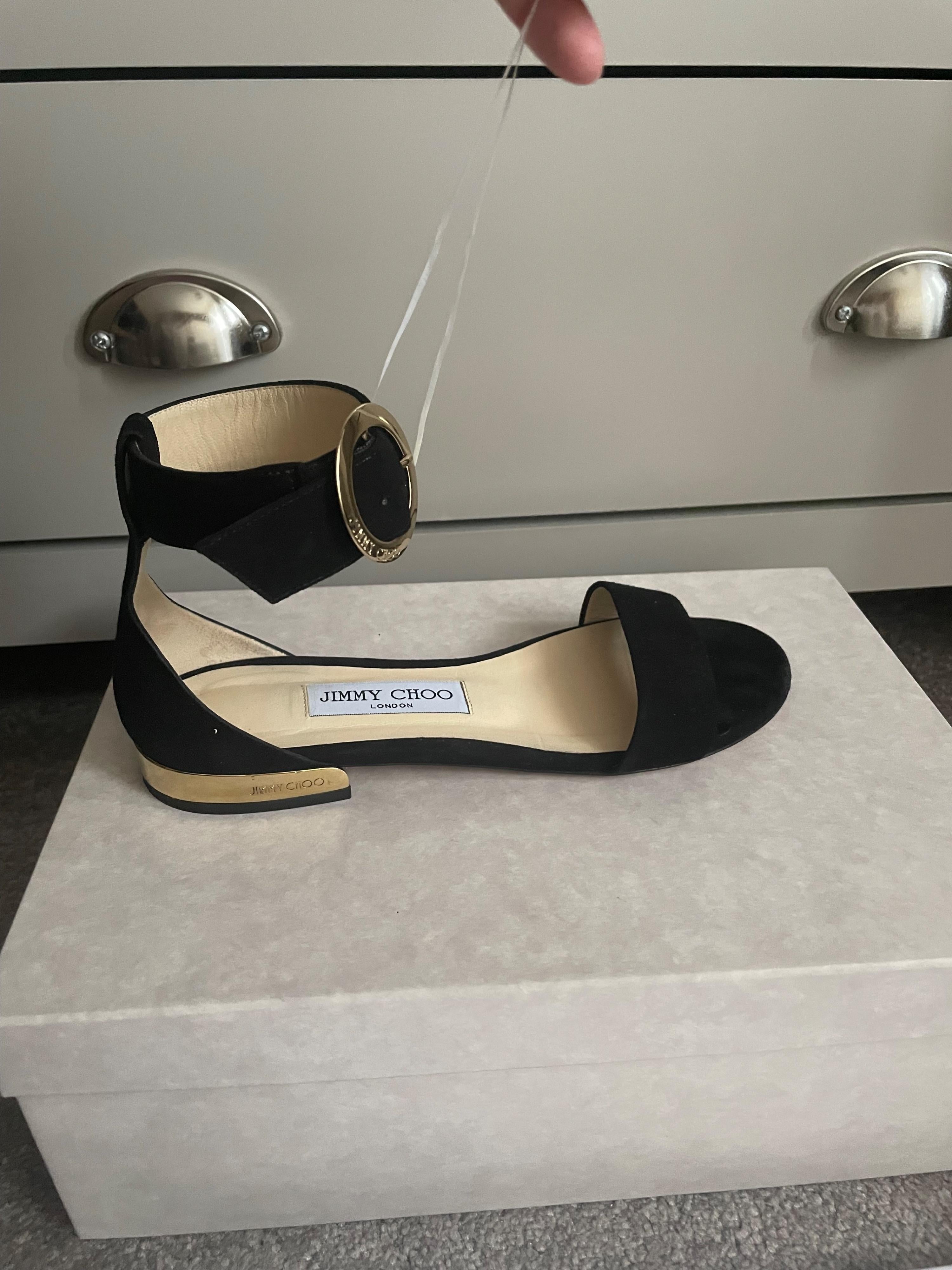 Jimmy Choo Black Suede Flat Sandals