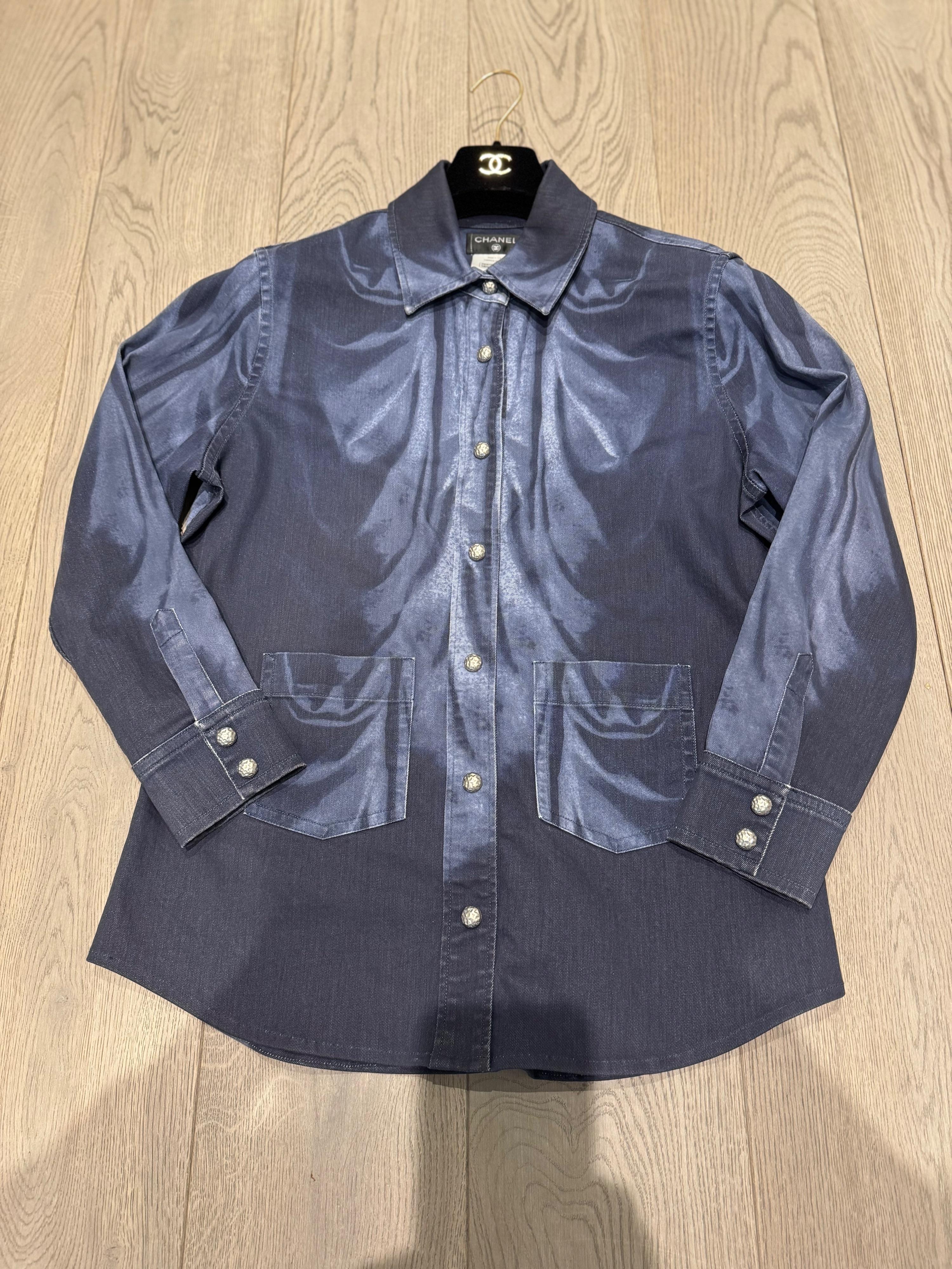 Chanel Blue Denim Shirt with CC Embossed Buttons