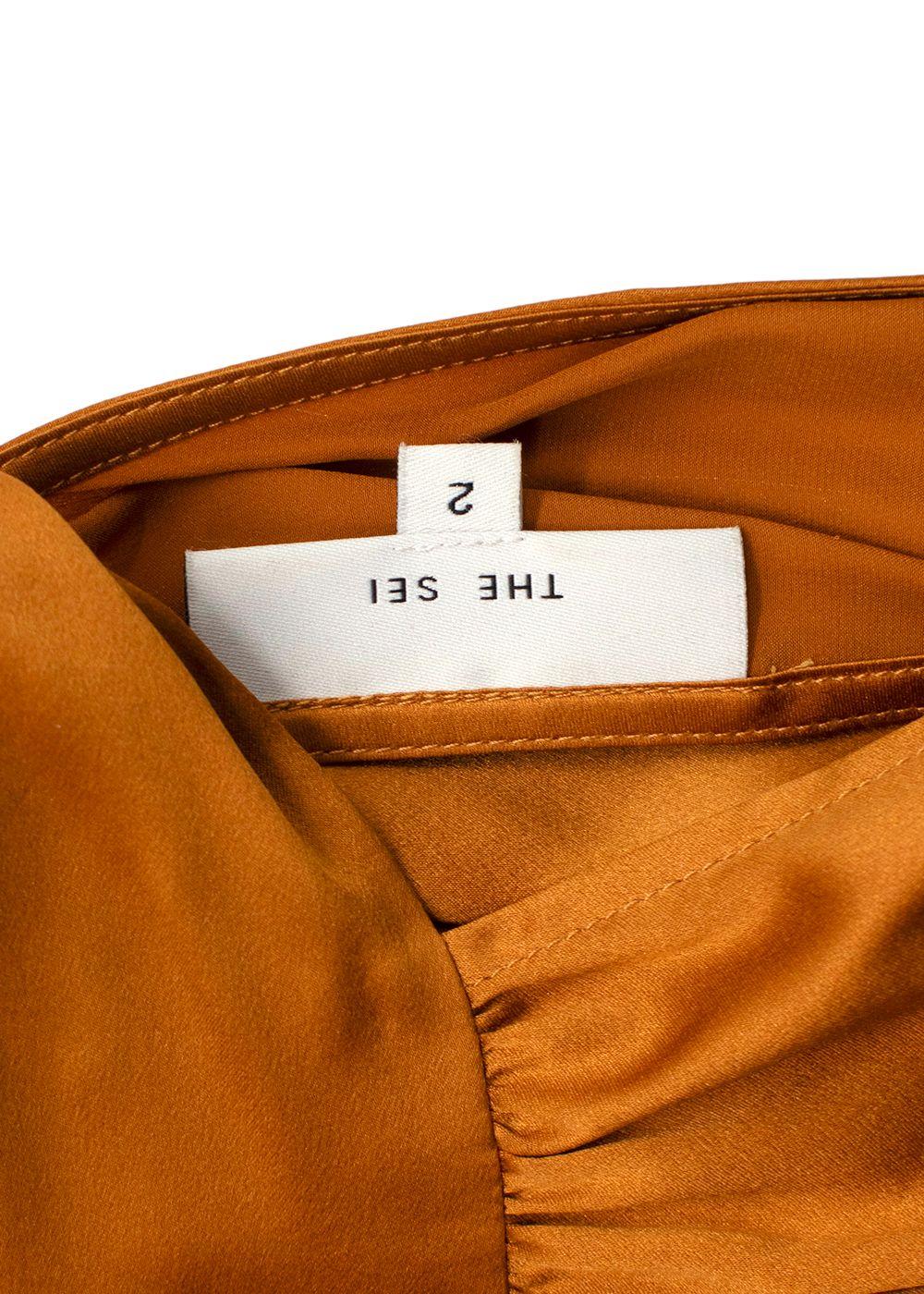 The Sei Burnt Orange Sleevless Silk Tie Blouse